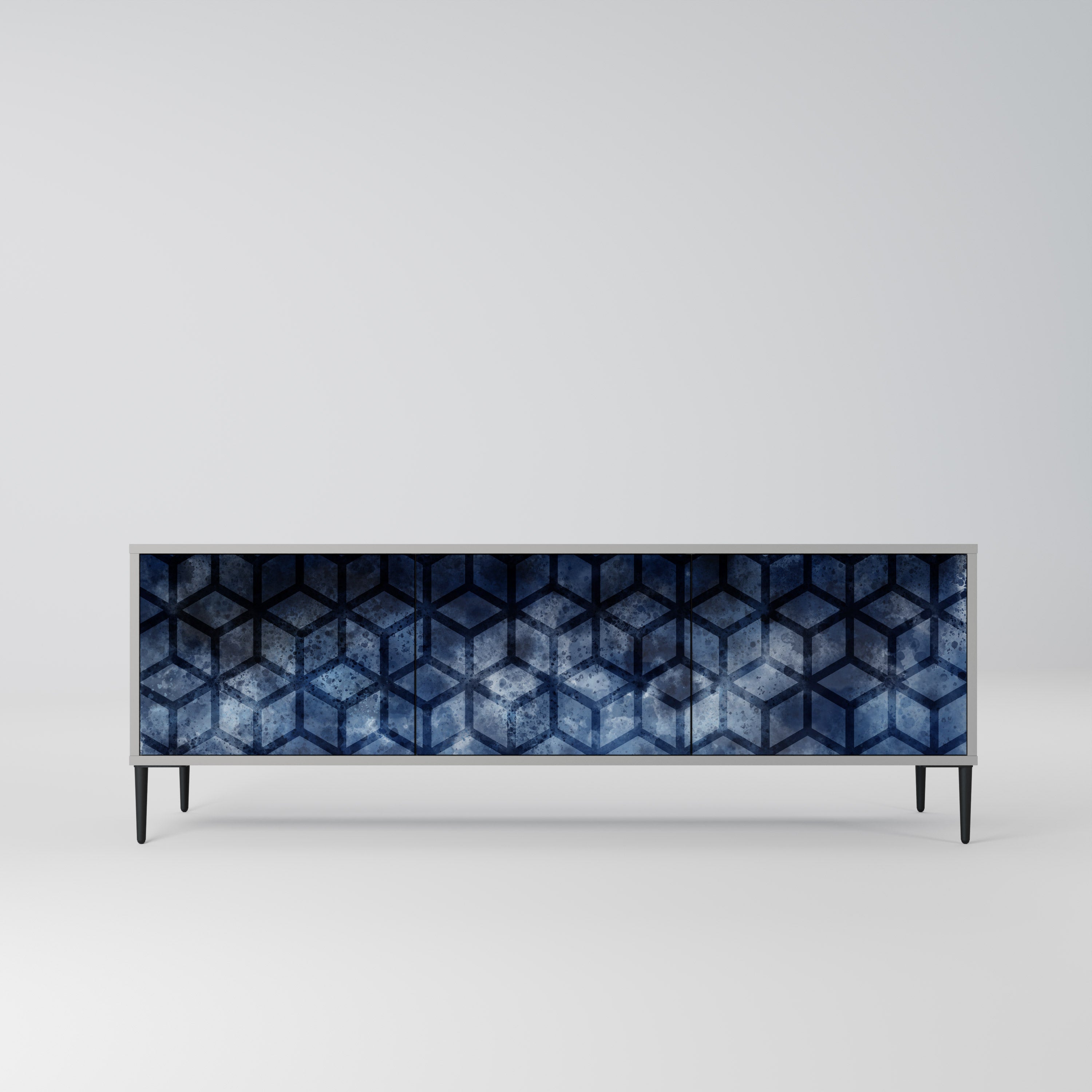 Meuble TV 3 portes CUBIC MIST finition grise