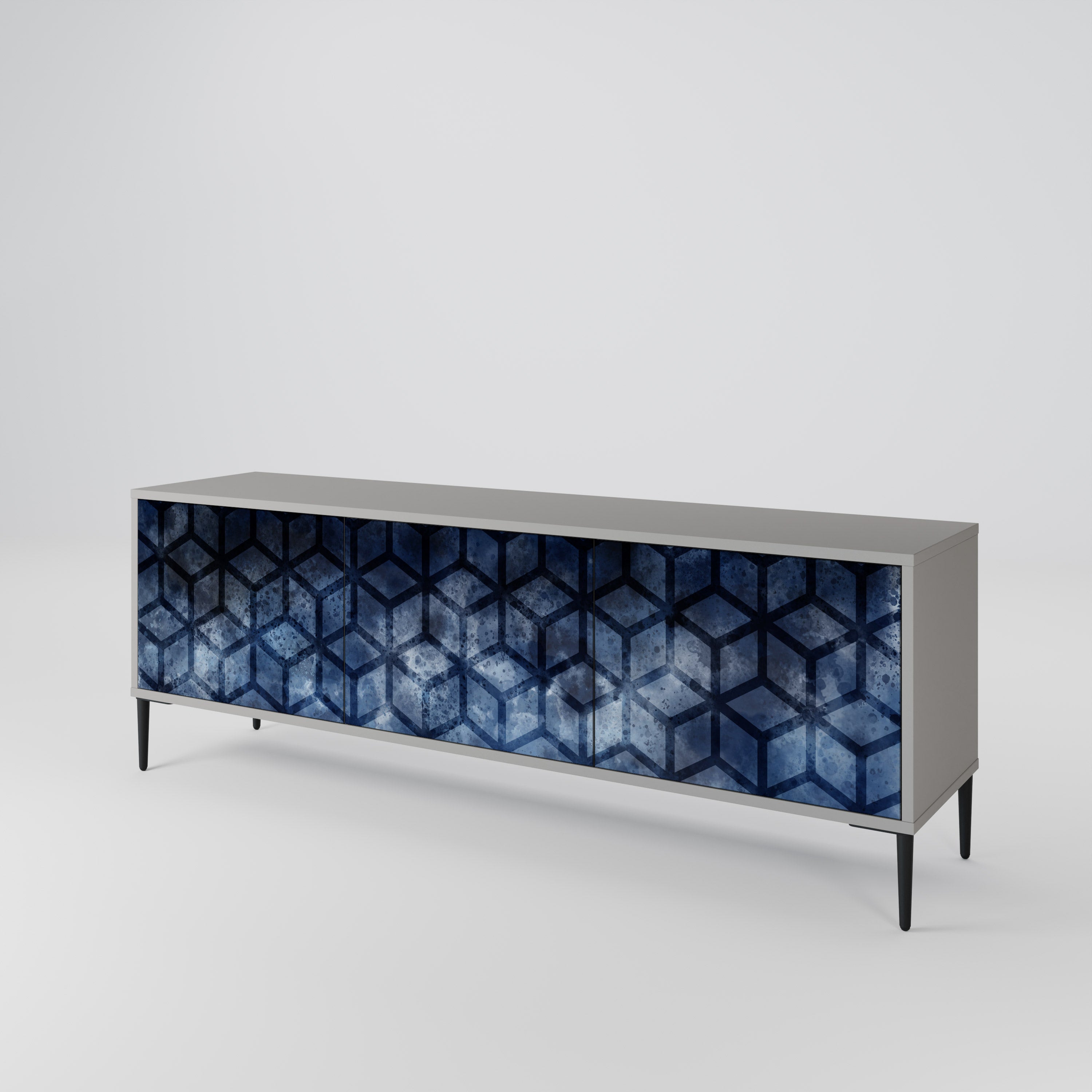 Meuble TV 3 portes CUBIC MIST finition grise