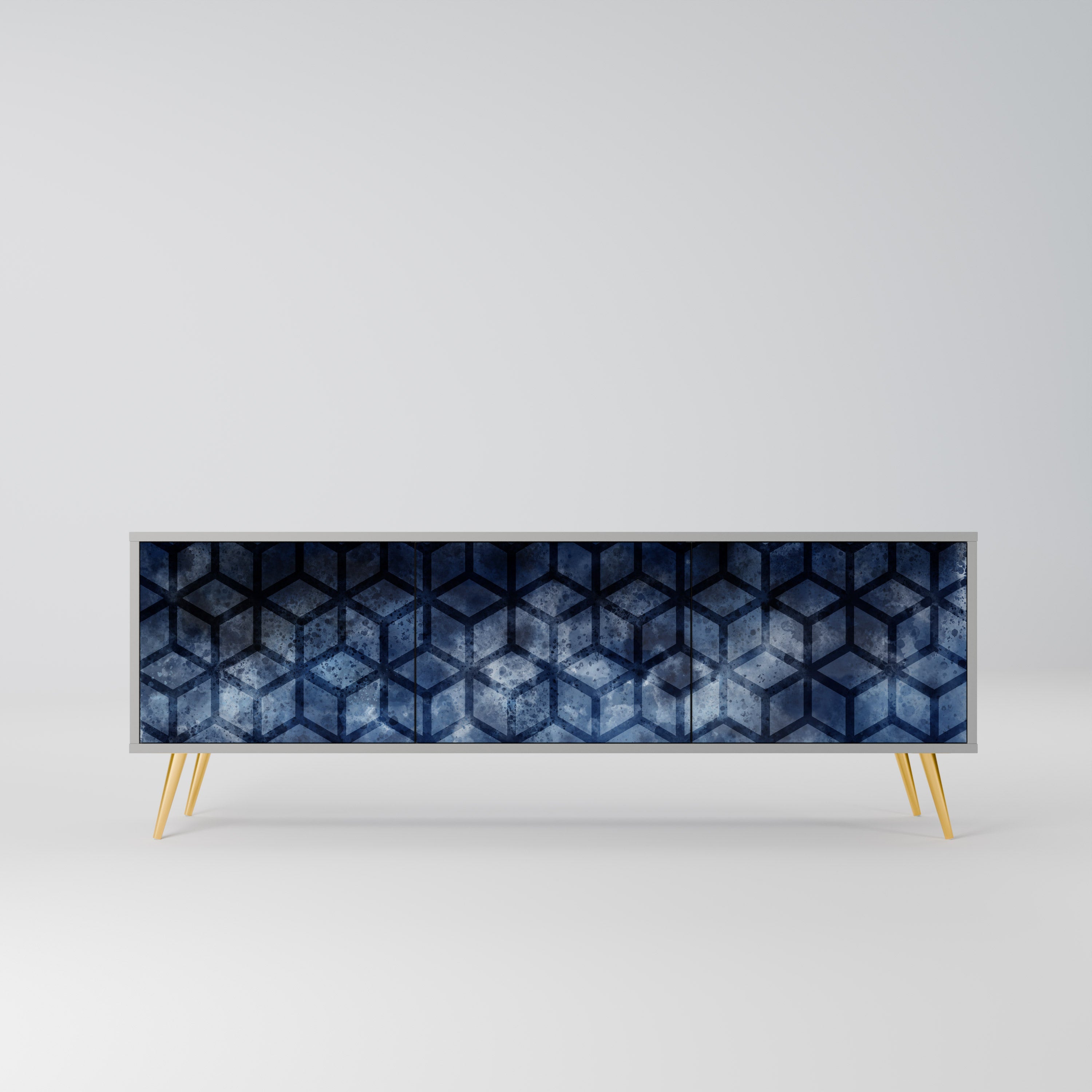 Meuble TV 3 portes CUBIC MIST finition grise