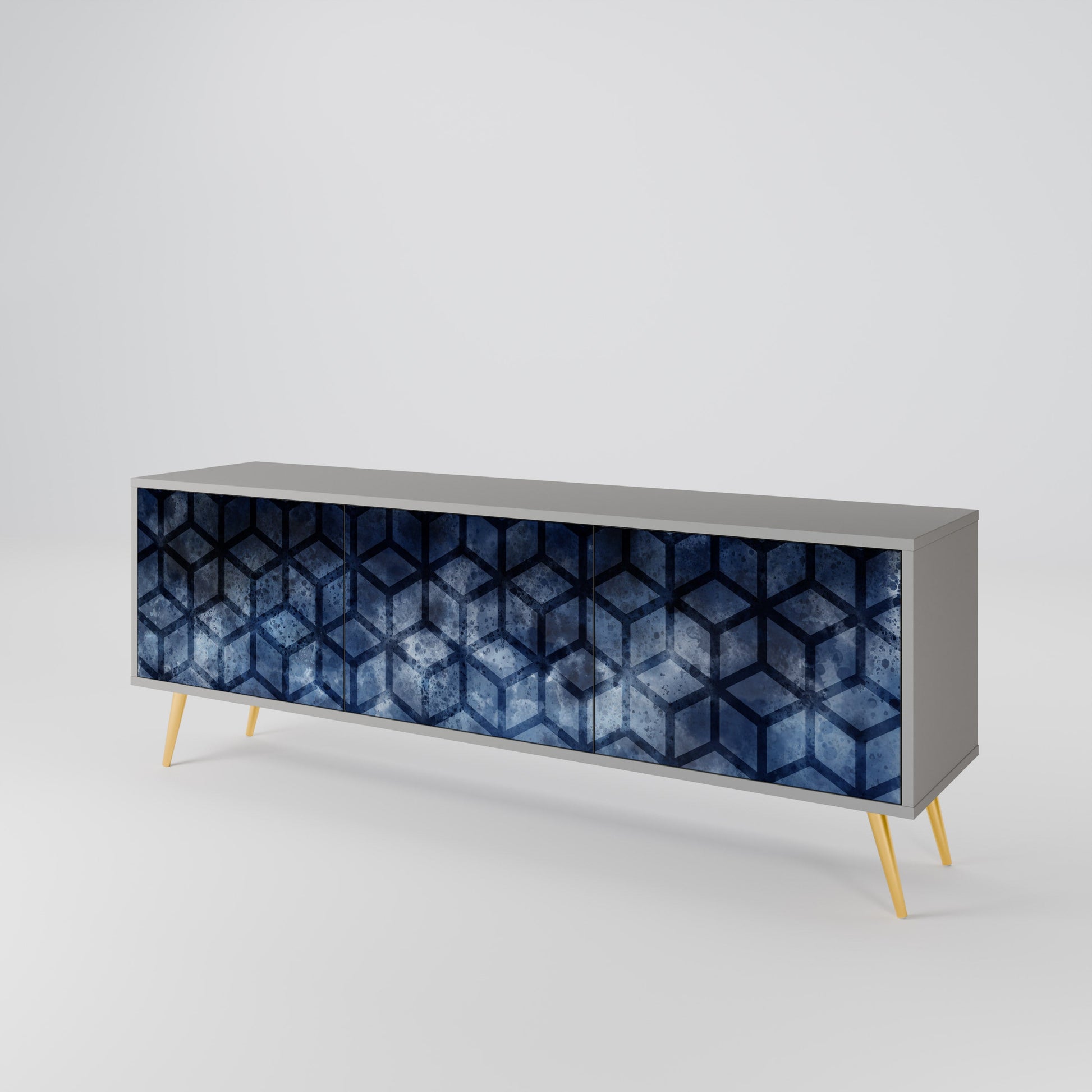 Meuble TV 3 portes CUBIC MIST finition grise