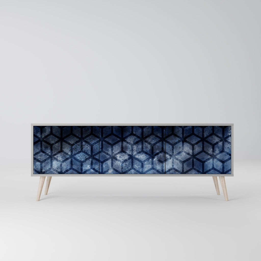 Meuble TV 3 portes CUBIC MIST finition grise