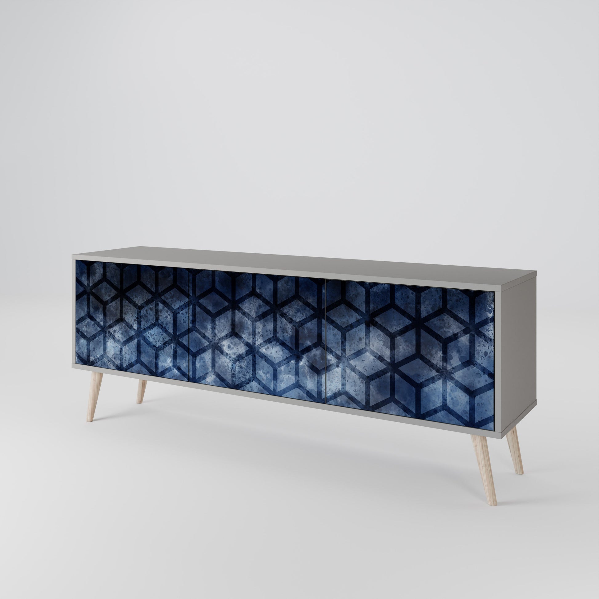 Meuble TV 3 portes CUBIC MIST finition grise