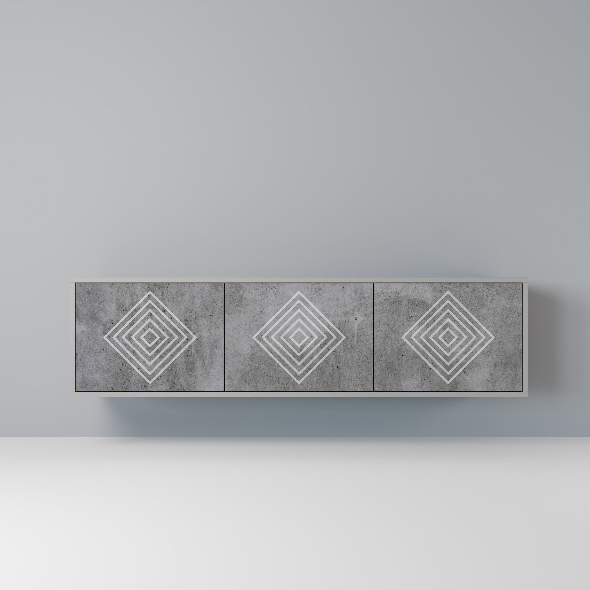 Meuble TV 3 portes POLYGONAL ARTISTRY, finition grise
