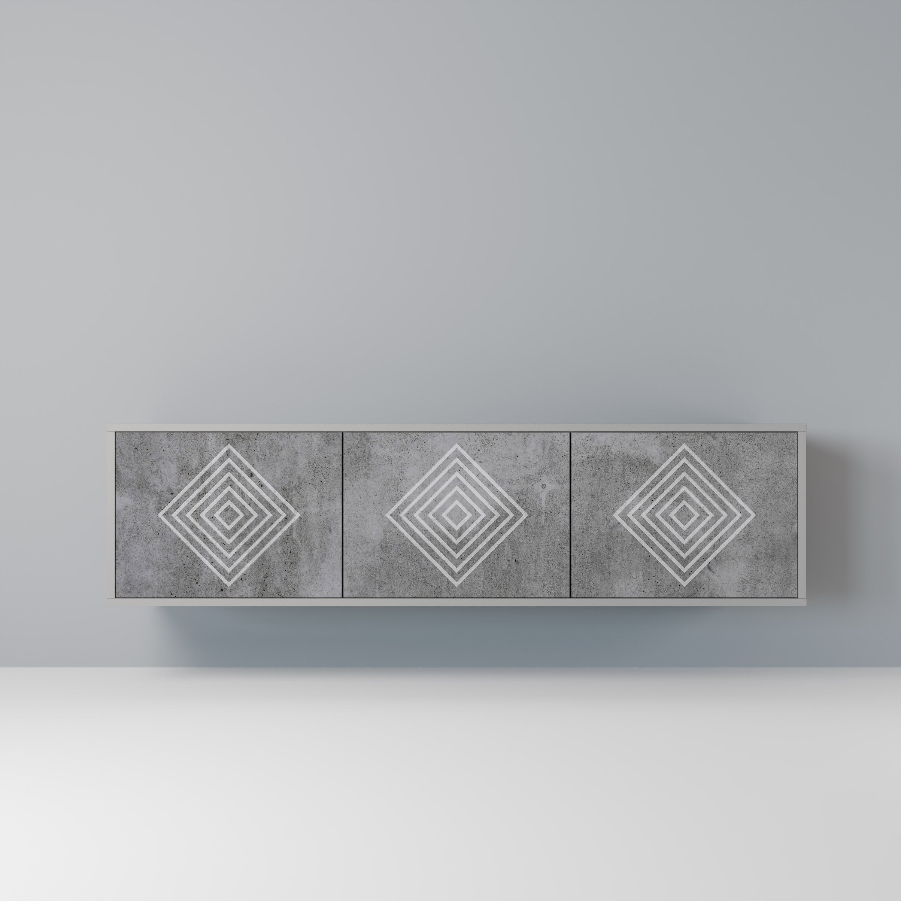 Meuble TV 3 portes POLYGONAL ARTISTRY, finition grise