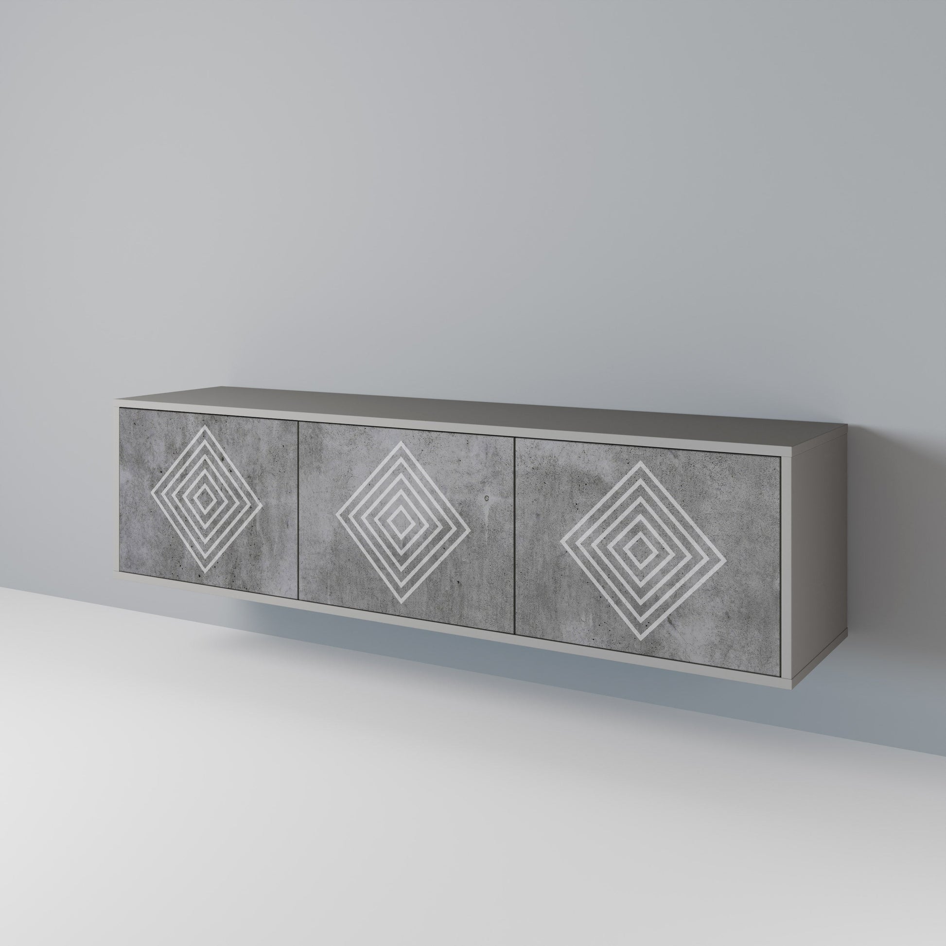 Meuble TV 3 portes POLYGONAL ARTISTRY, finition grise