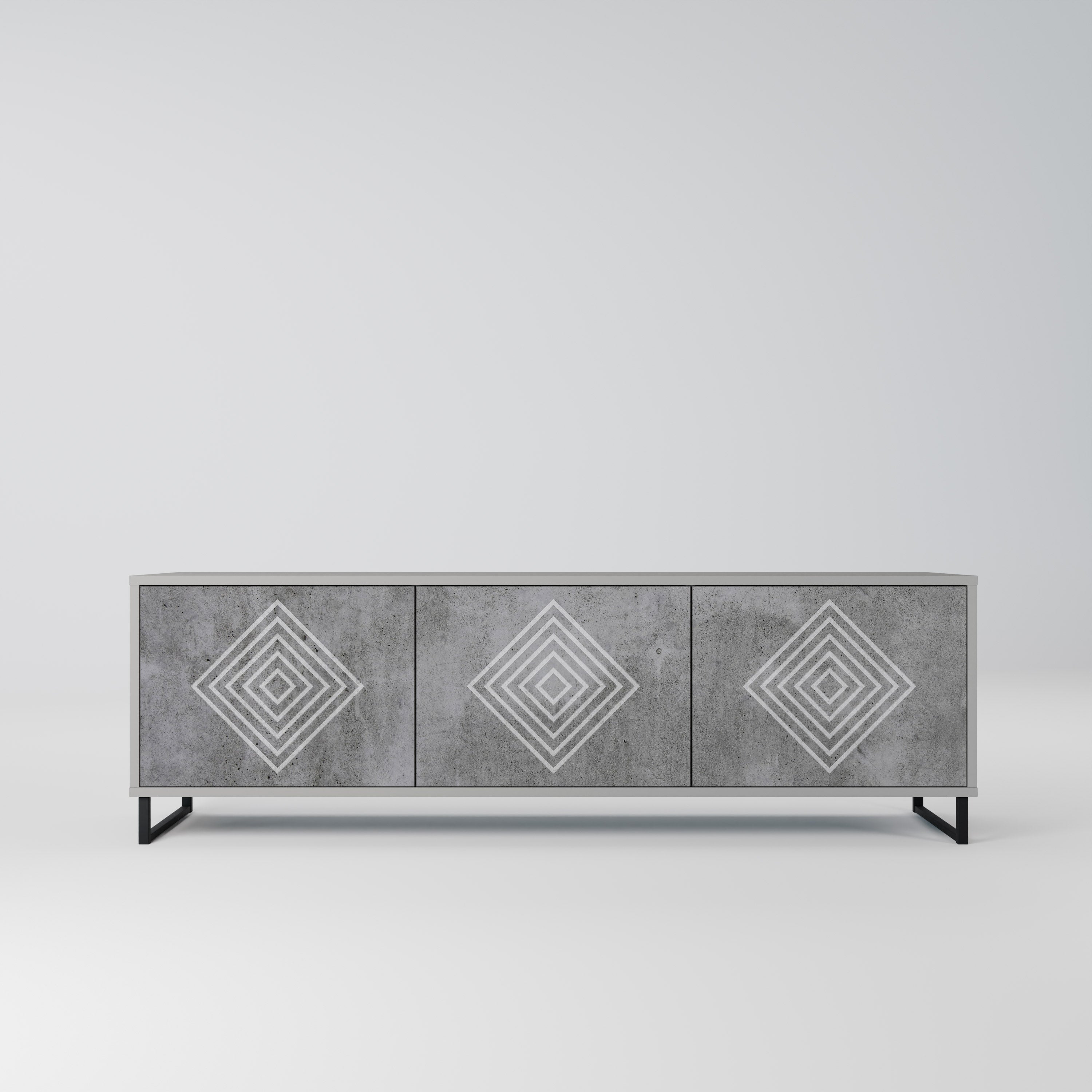 Meuble TV 3 portes POLYGONAL ARTISTRY, finition grise