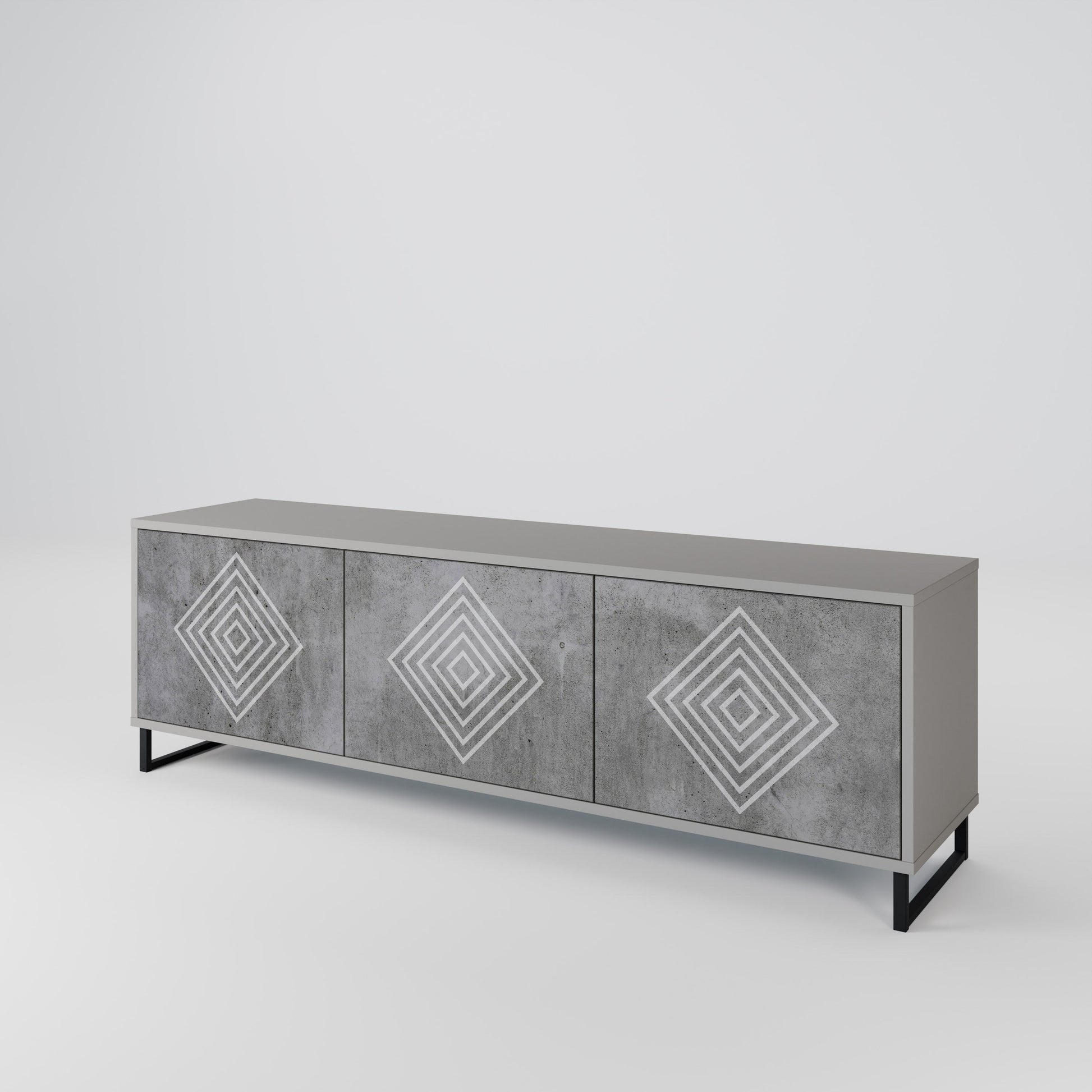 Meuble TV 3 portes POLYGONAL ARTISTRY, finition grise