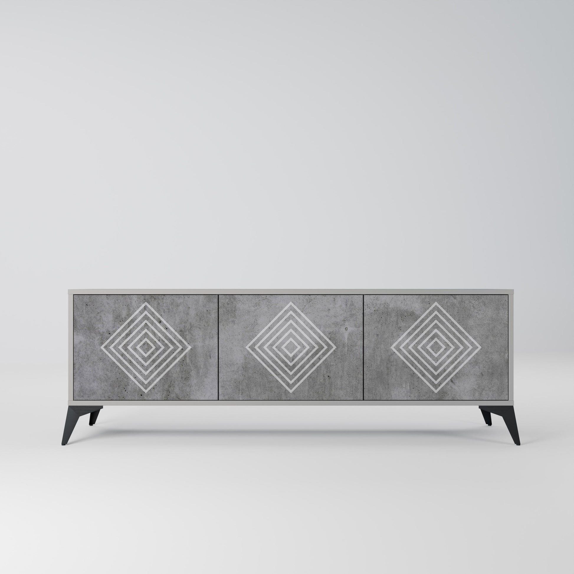 Meuble TV 3 portes POLYGONAL ARTISTRY, finition grise