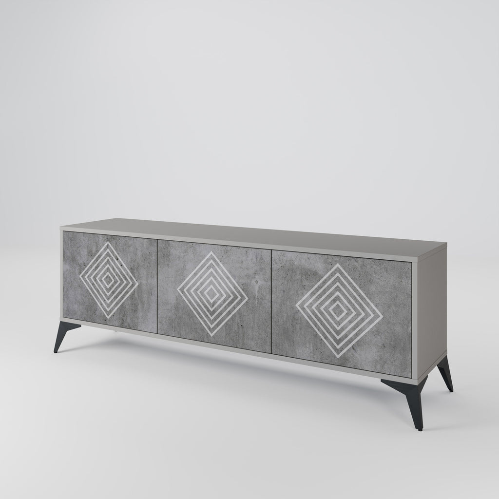 Meuble TV 3 portes POLYGONAL ARTISTRY, finition grise