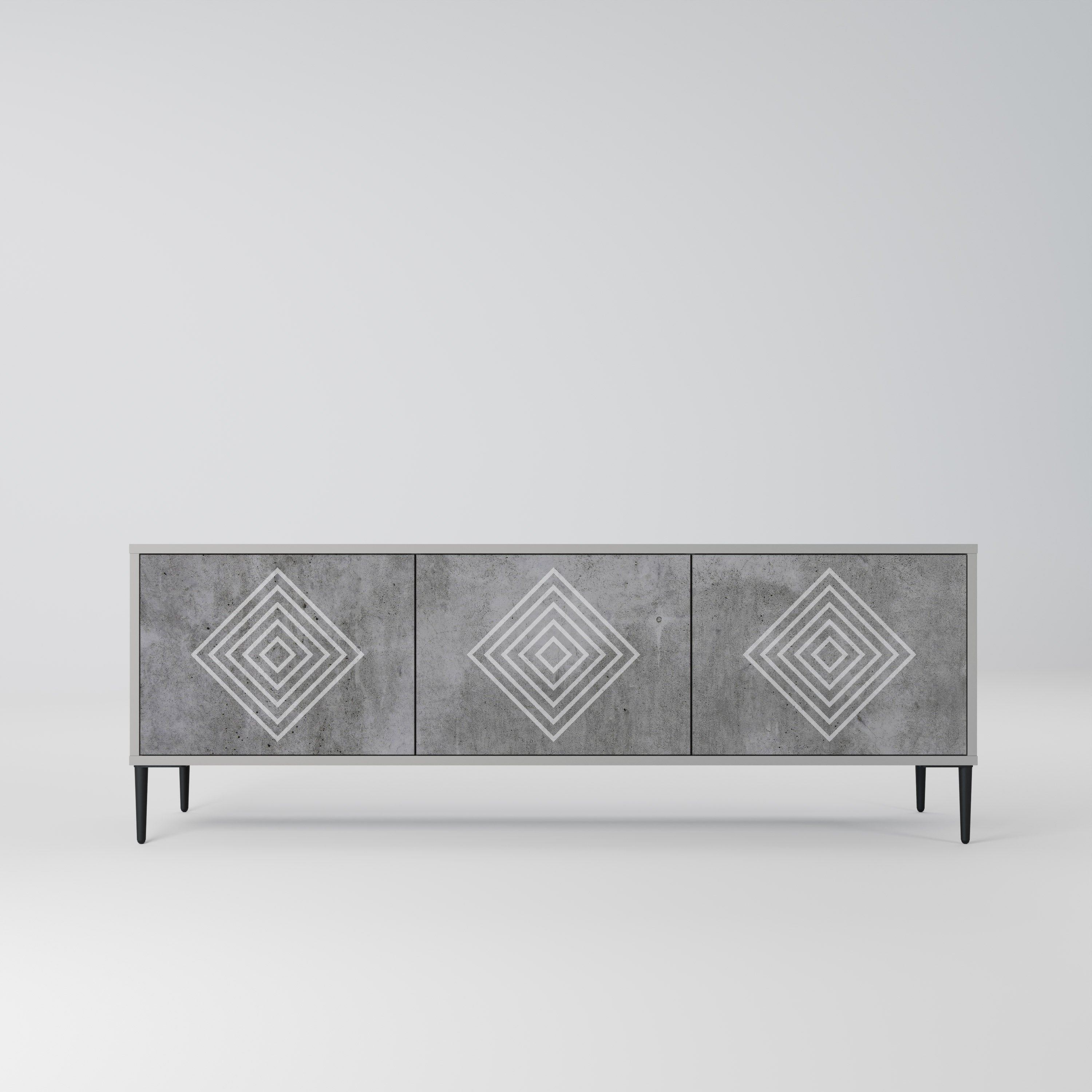 Meuble TV 3 portes POLYGONAL ARTISTRY, finition grise