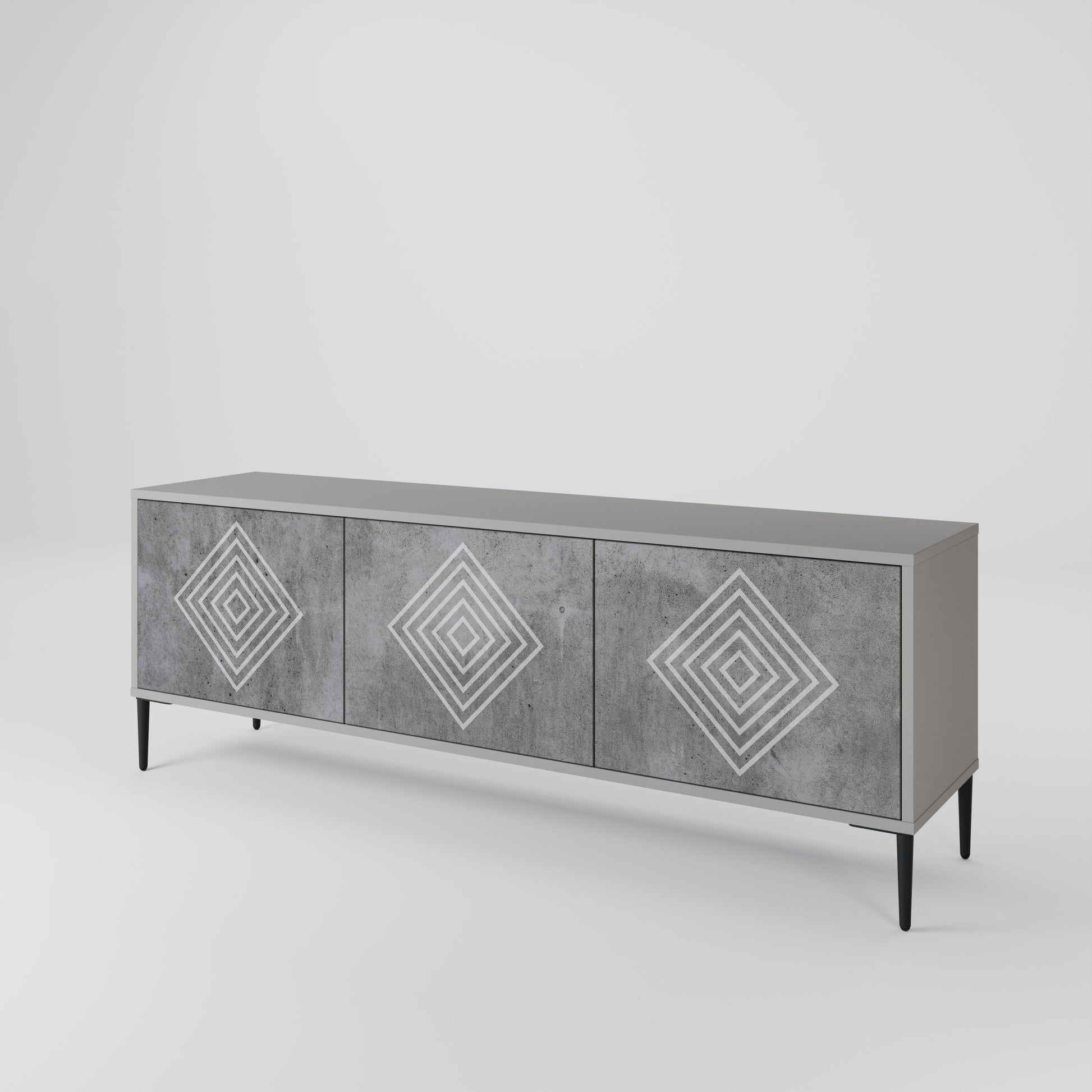 Meuble TV 3 portes POLYGONAL ARTISTRY, finition grise
