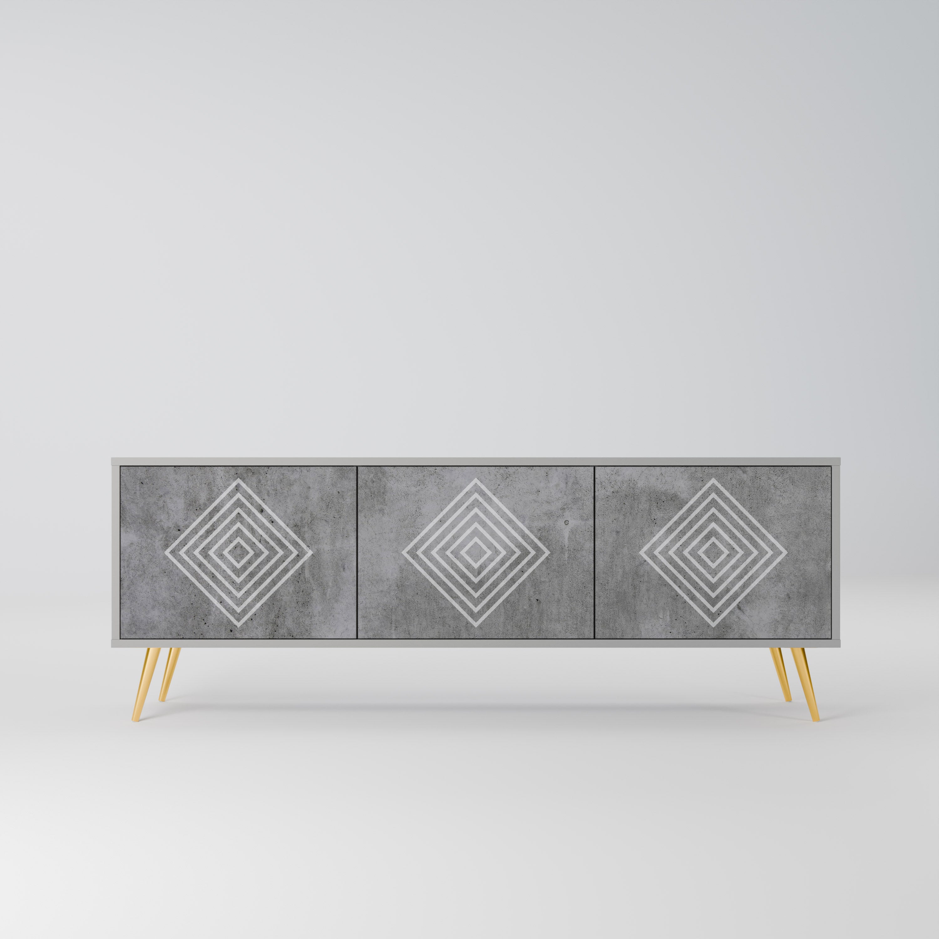 Meuble TV 3 portes POLYGONAL ARTISTRY, finition grise