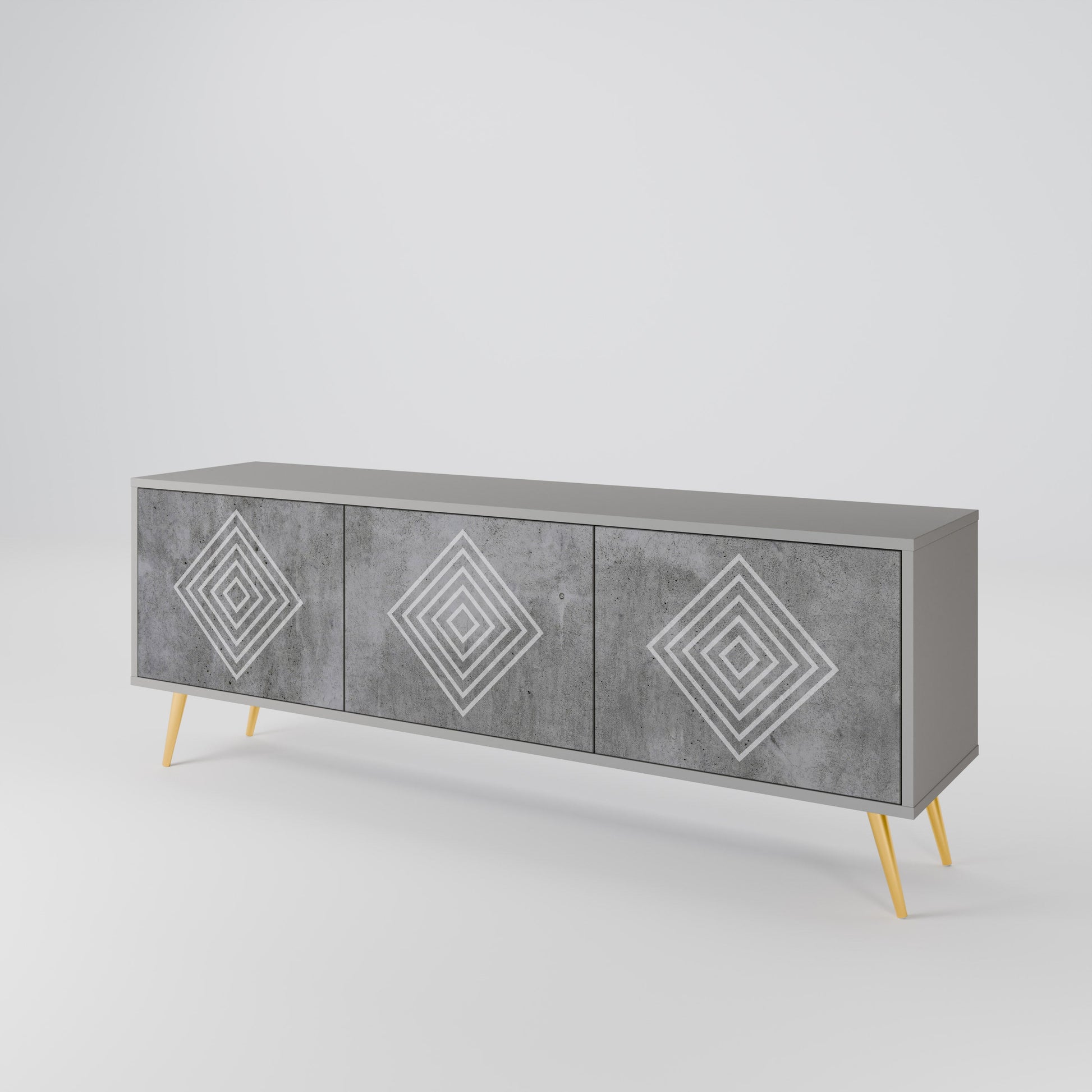 Meuble TV 3 portes POLYGONAL ARTISTRY, finition grise