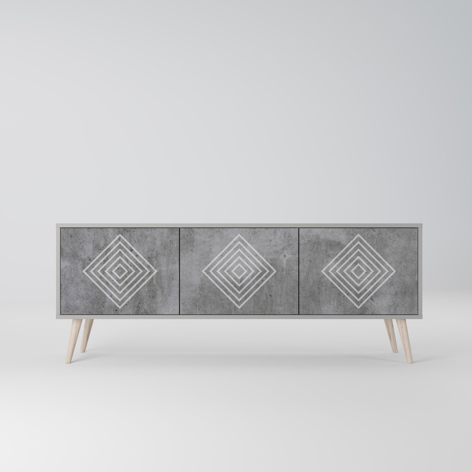 Meuble TV 3 portes POLYGONAL ARTISTRY, finition grise