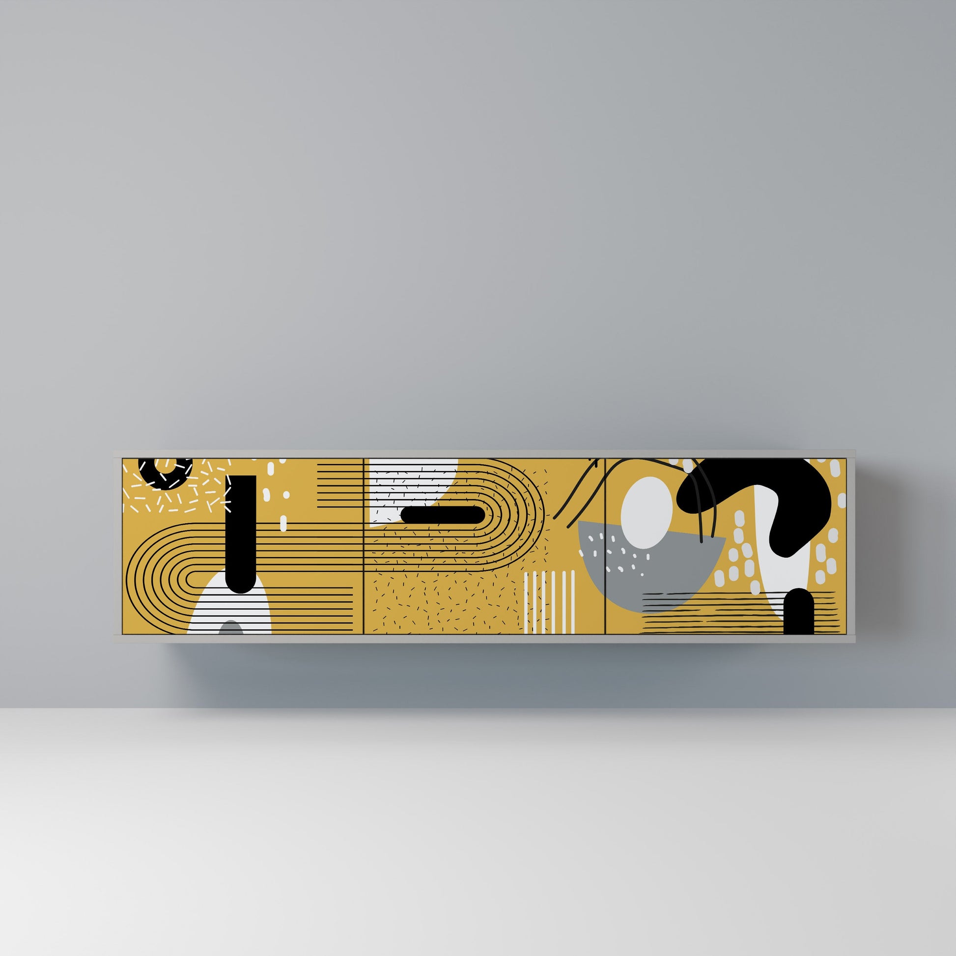 Meuble TV 3 portes SHAPESHIFT SYMPHONY finition grise