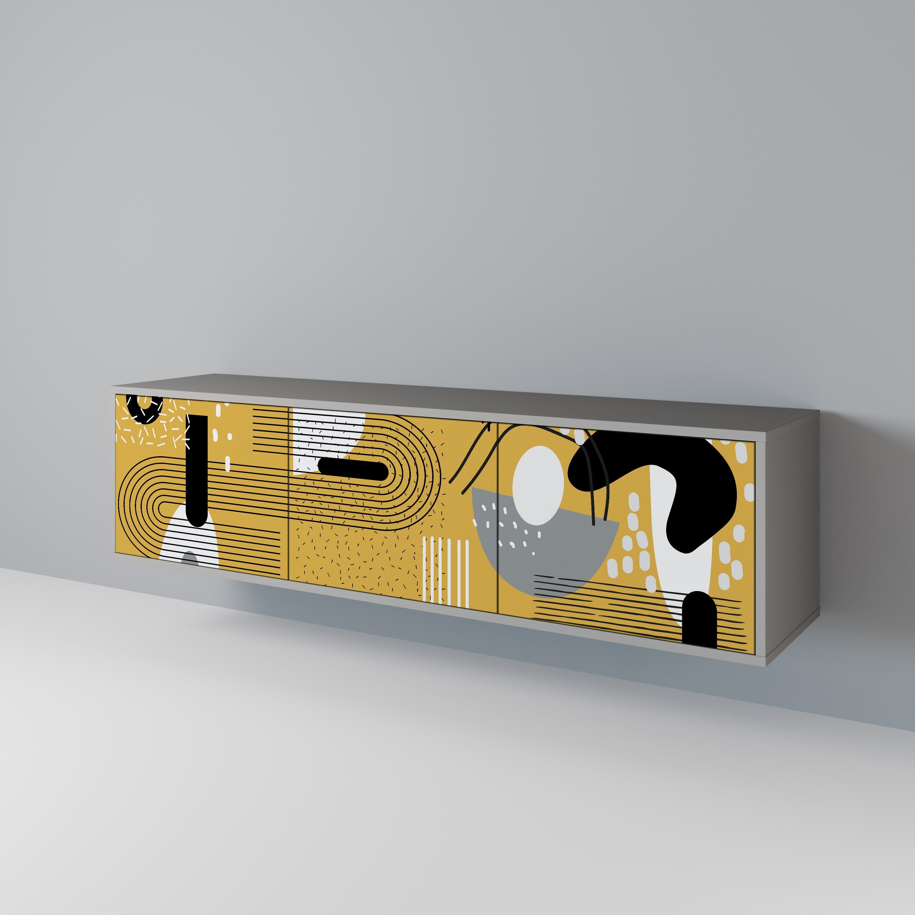 Meuble TV 3 portes SHAPESHIFT SYMPHONY finition grise