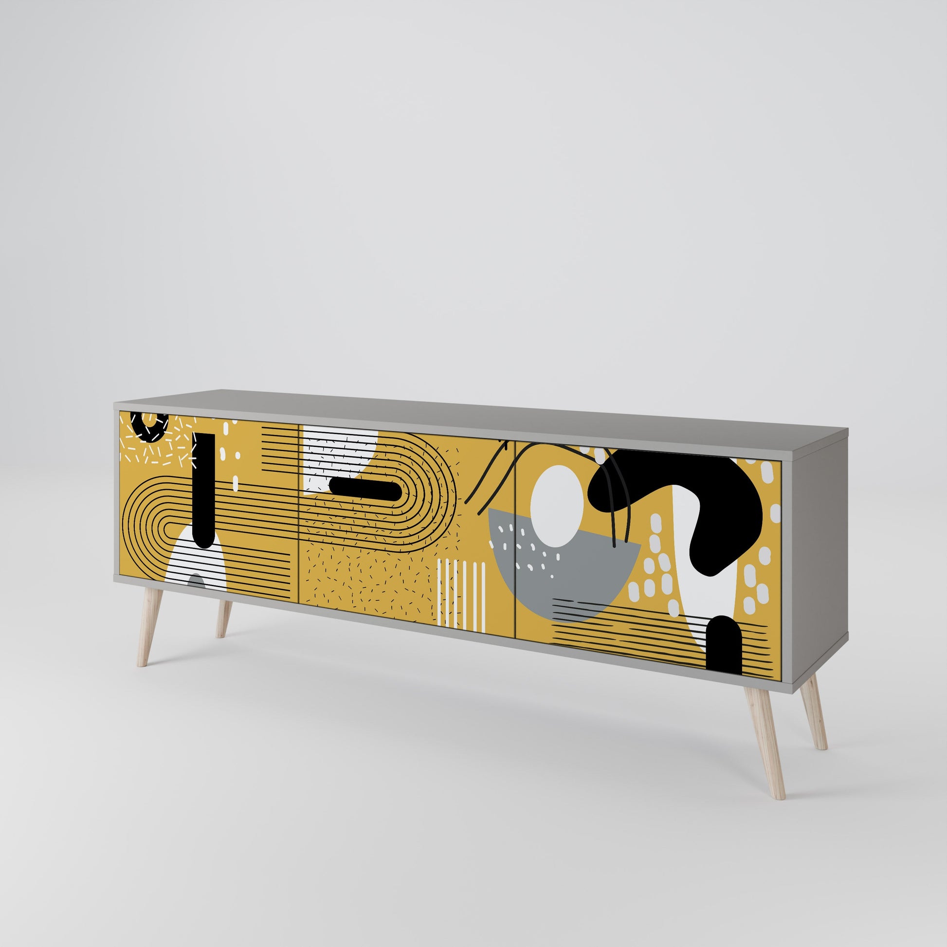 Meuble TV 3 portes SHAPESHIFT SYMPHONY finition grise