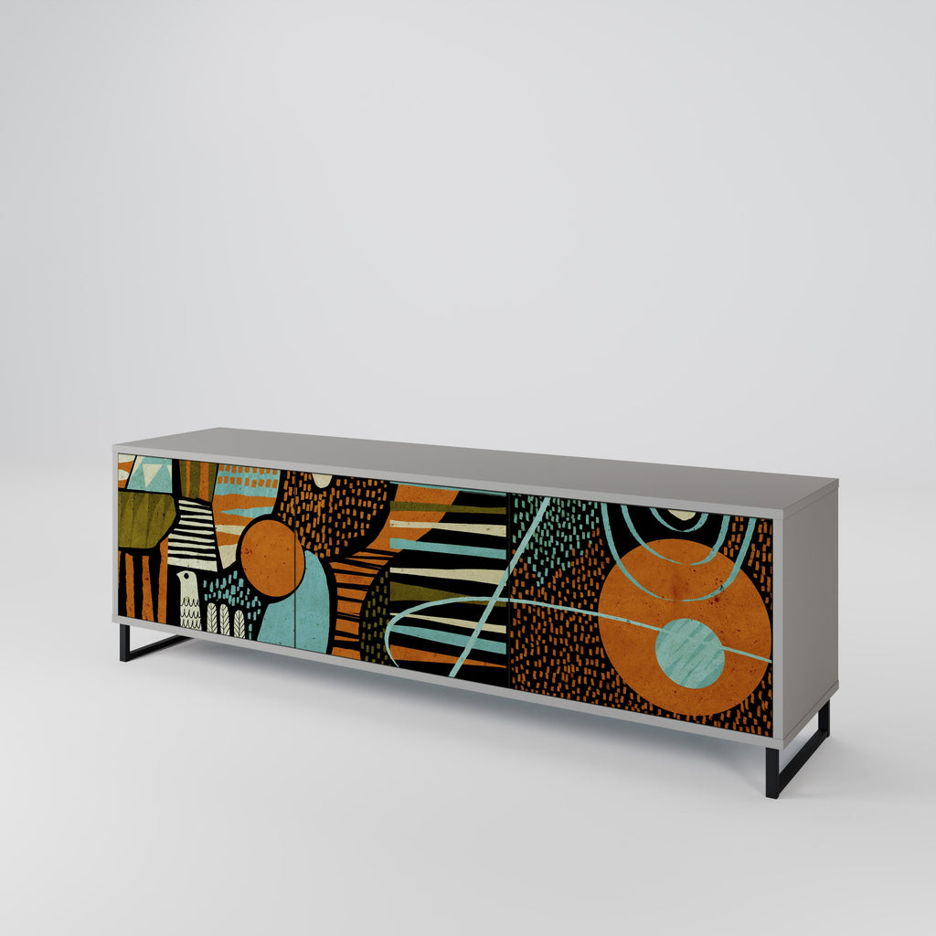 Meuble TV 3 portes GEODE GLIMMER finition grise