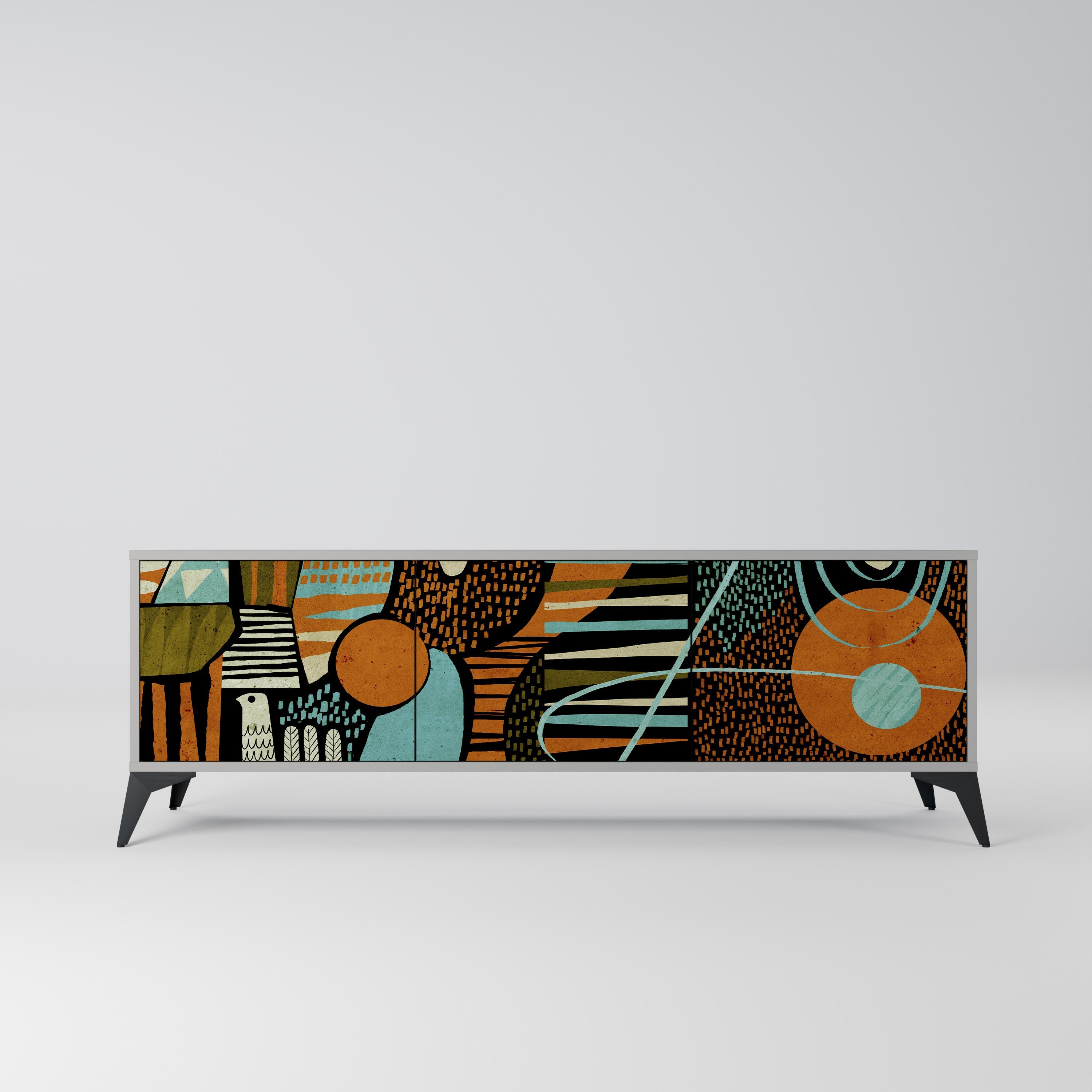 Meuble TV 3 portes GEODE GLIMMER finition grise