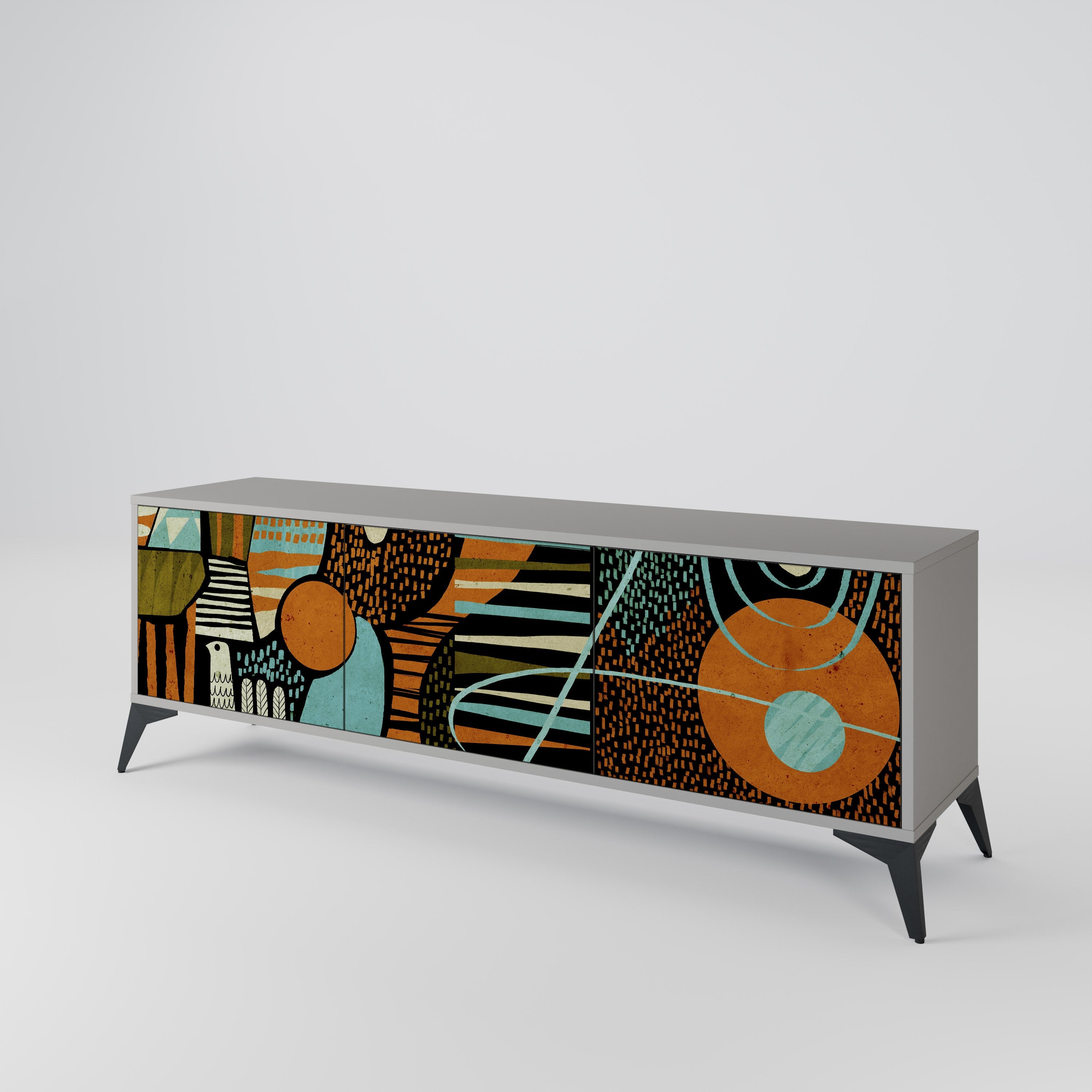 Meuble TV 3 portes GEODE GLIMMER finition grise