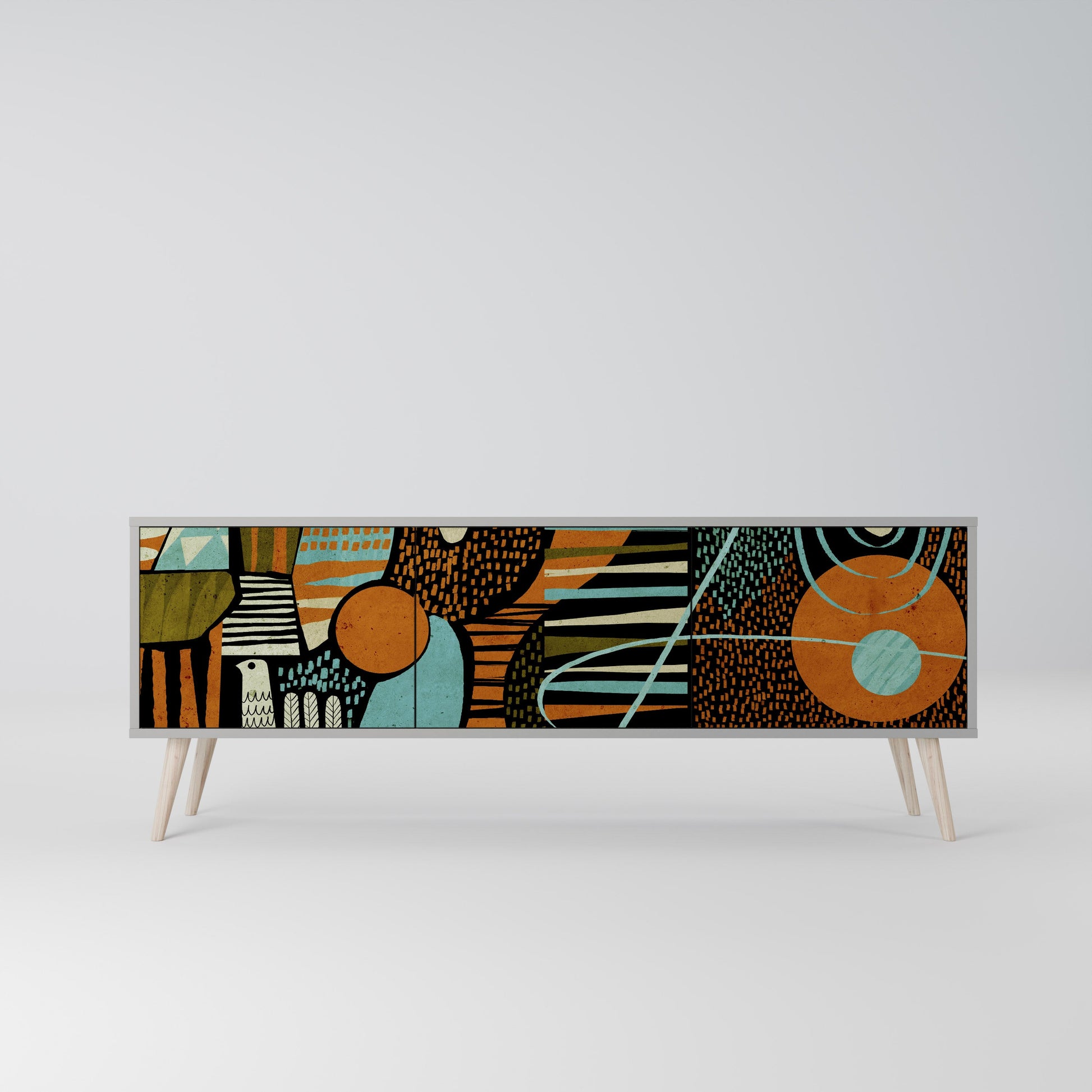 Meuble TV 3 portes GEODE GLIMMER finition grise