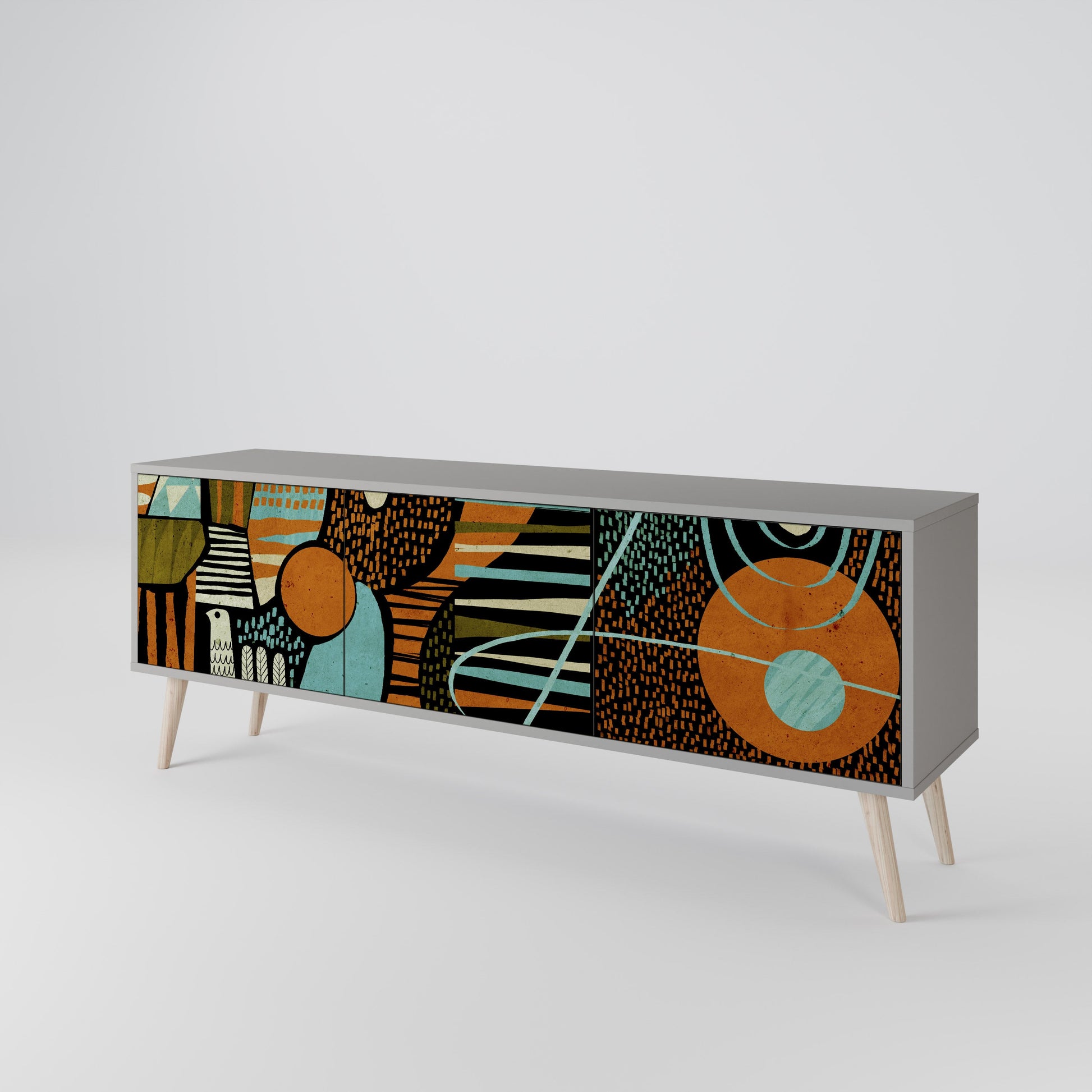 Meuble TV 3 portes GEODE GLIMMER finition grise