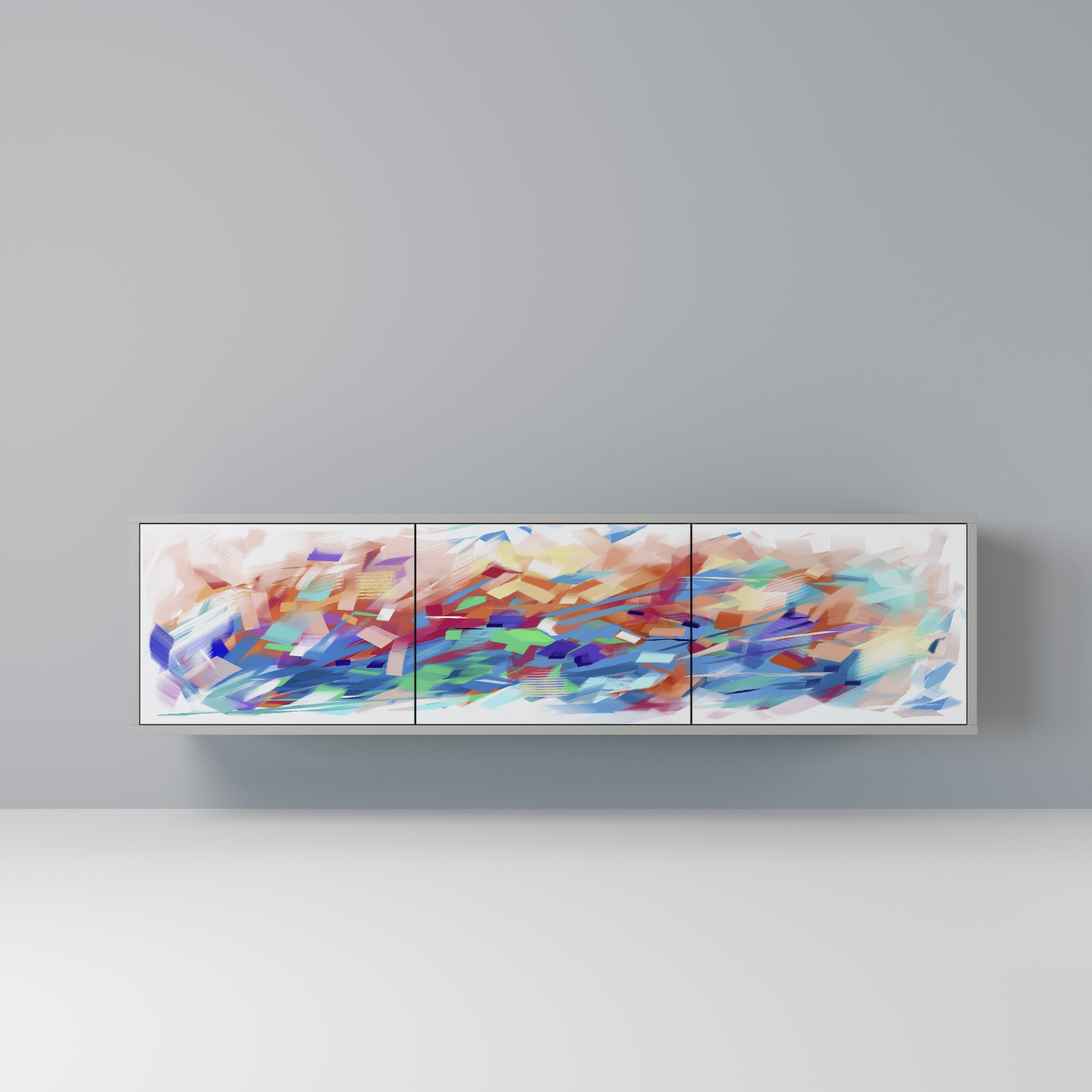 Meuble TV 3 portes FINESSE MASH-UP finition grise