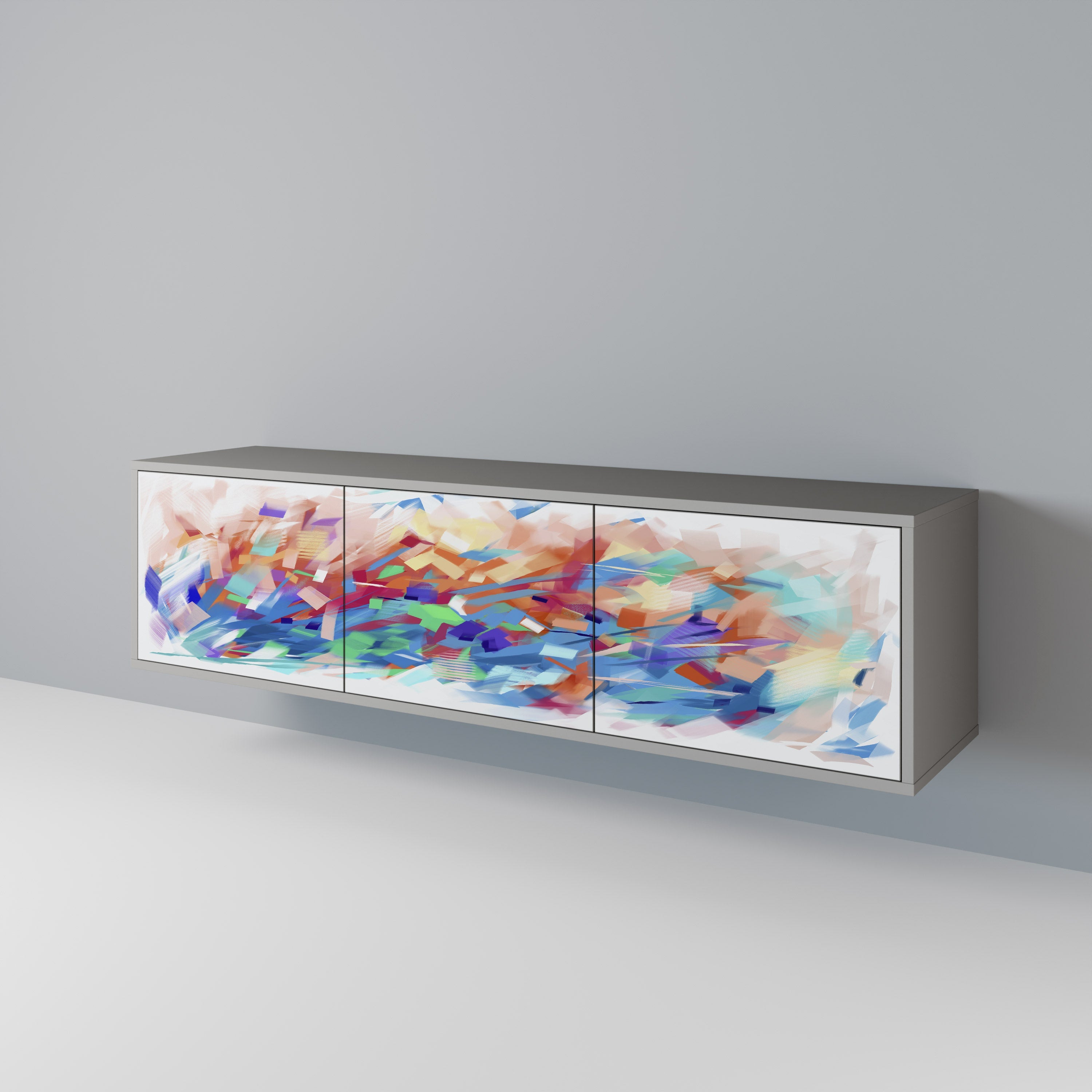 Meuble TV 3 portes FINESSE MASH-UP finition grise