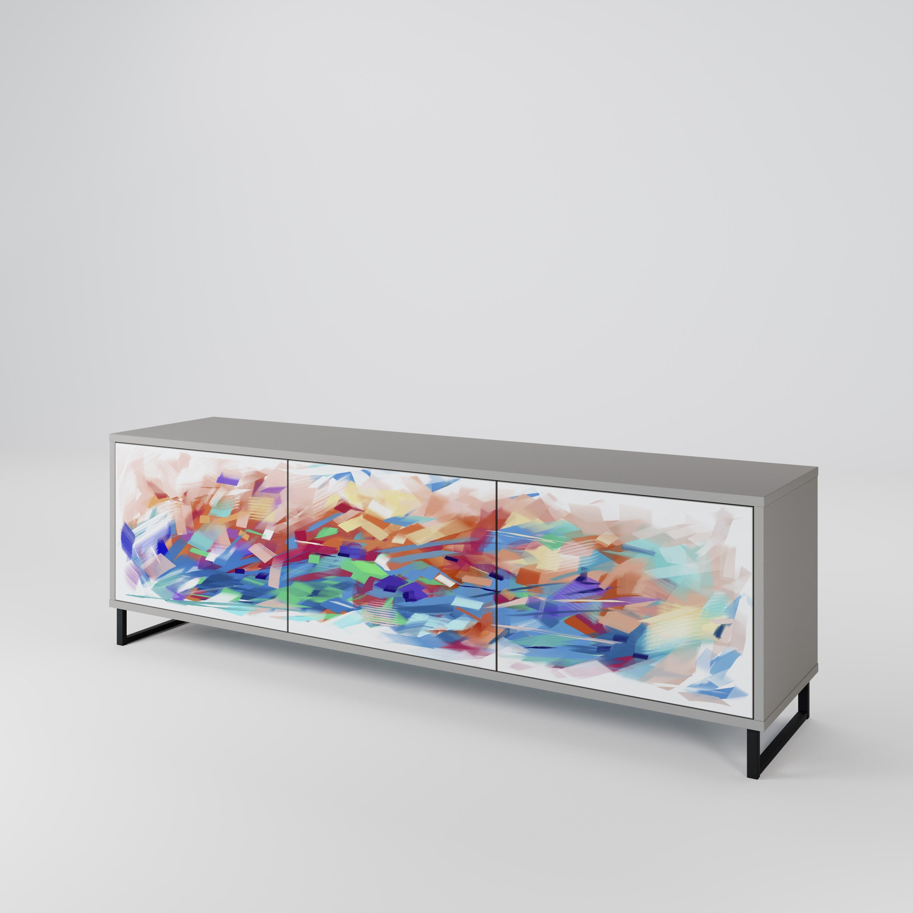Meuble TV 3 portes FINESSE MASH-UP finition grise