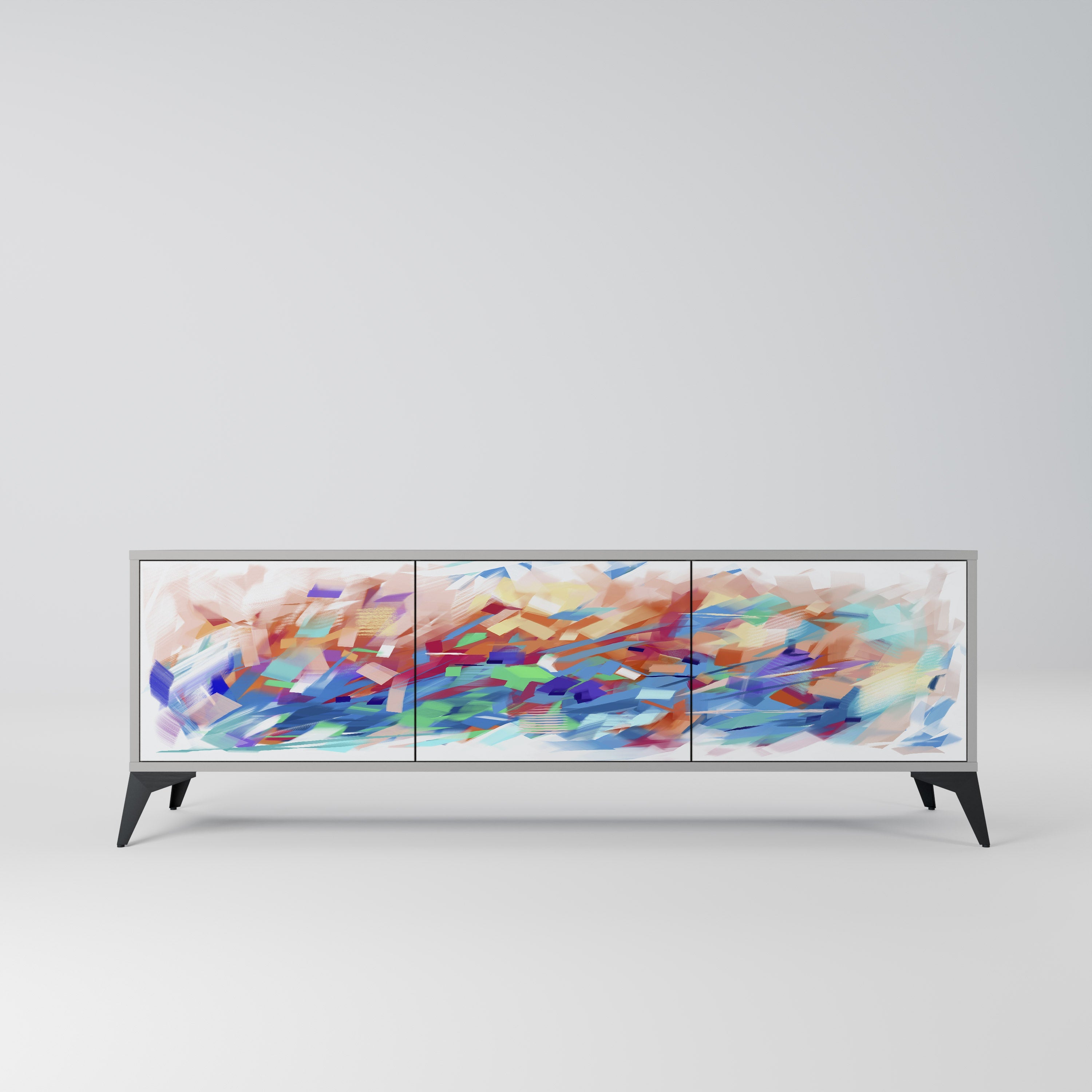 Meuble TV 3 portes FINESSE MASH-UP finition grise