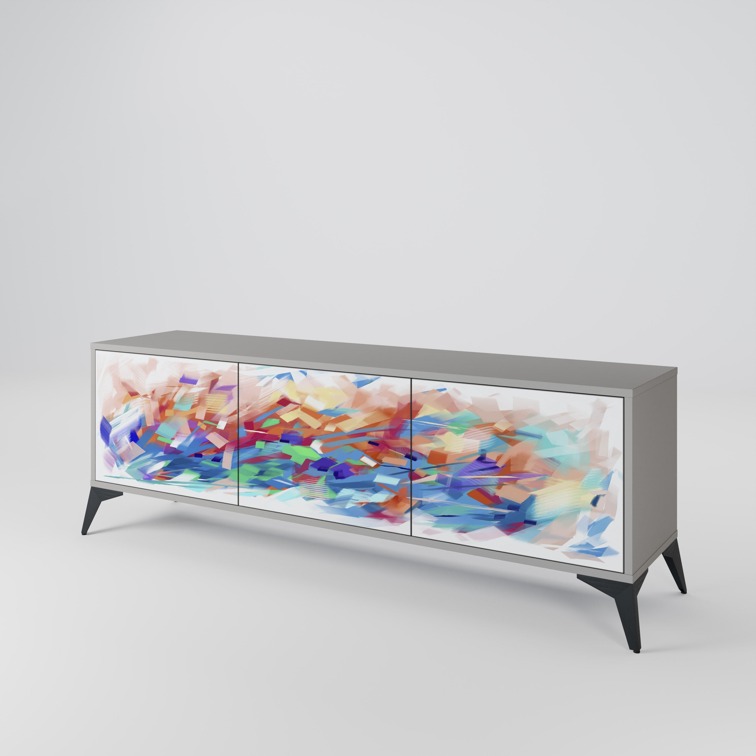 Meuble TV 3 portes FINESSE MASH-UP finition grise