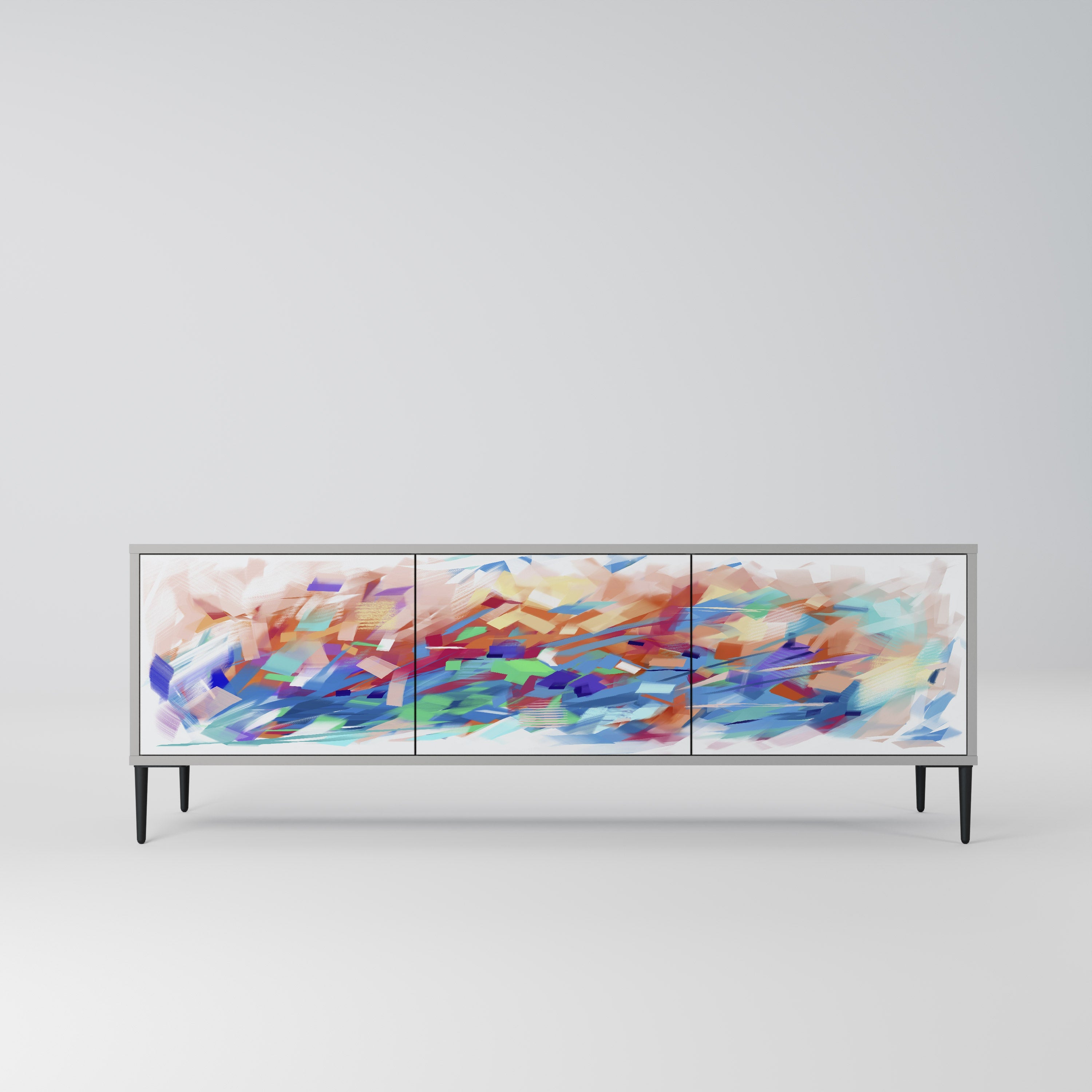 Meuble TV 3 portes FINESSE MASH-UP finition grise