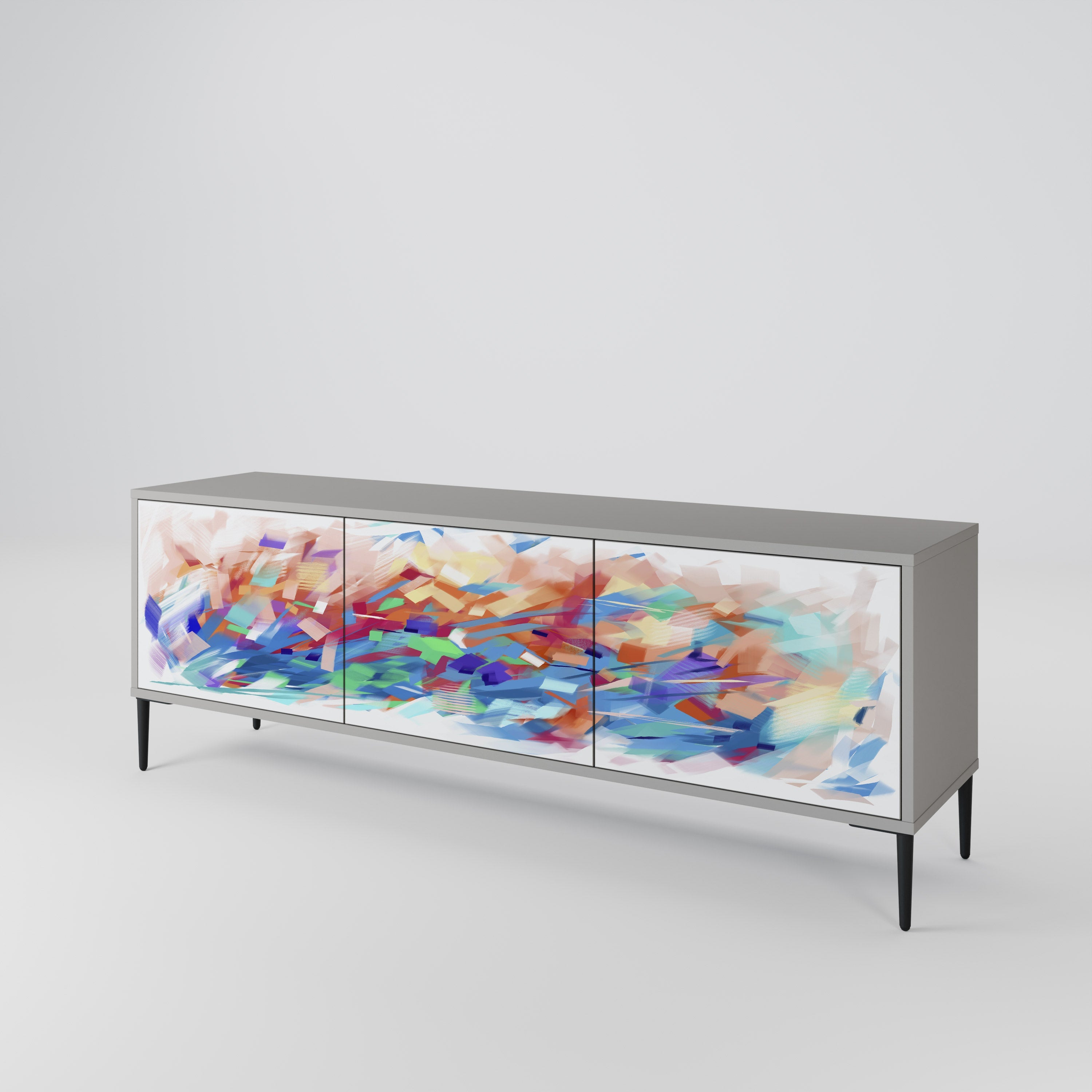 Meuble TV 3 portes FINESSE MASH-UP finition grise