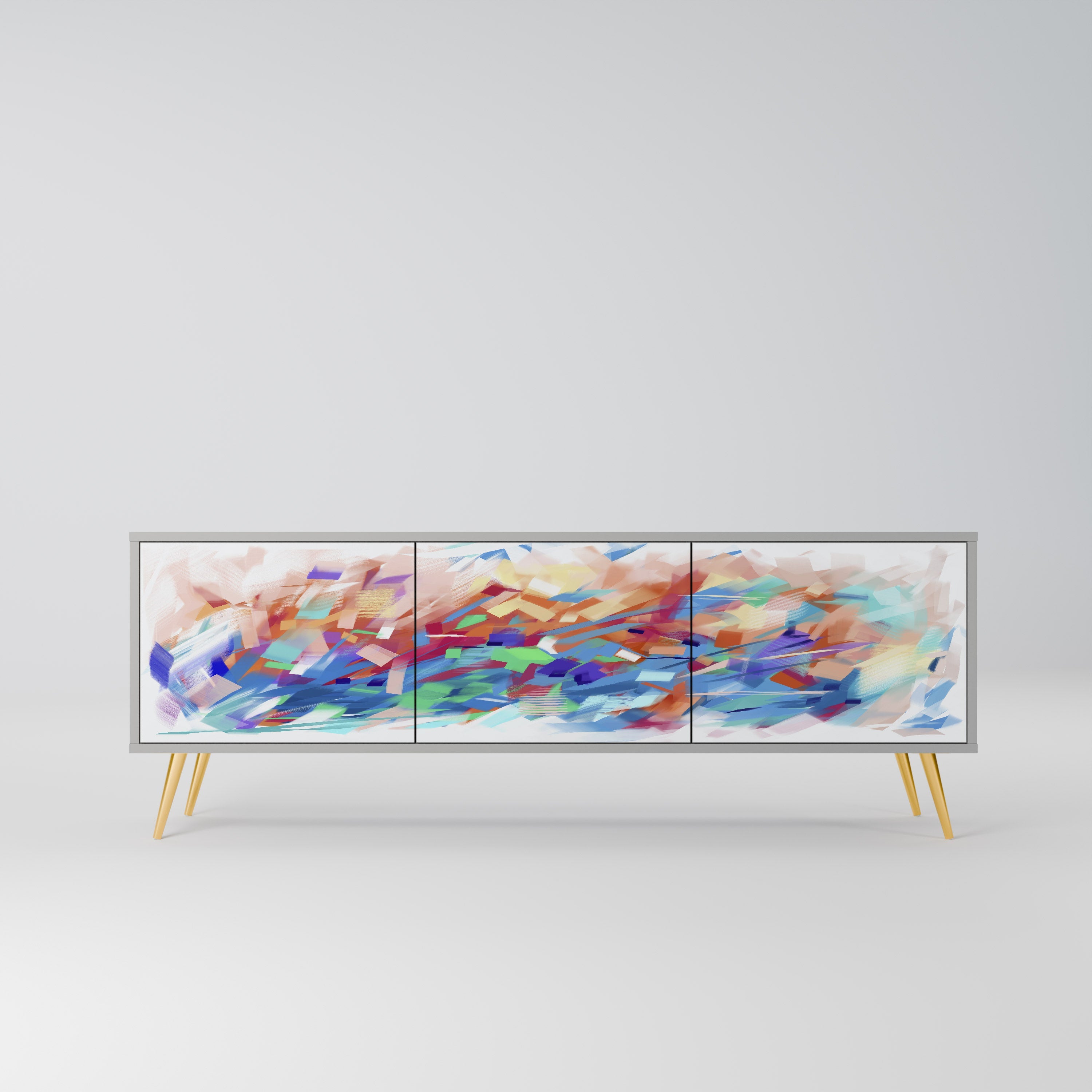 Meuble TV 3 portes FINESSE MASH-UP finition grise