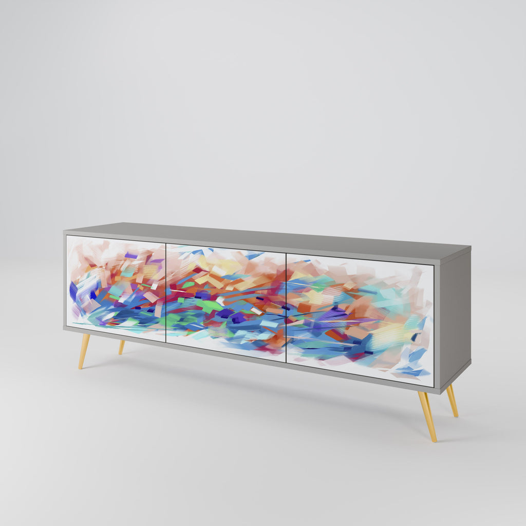 Meuble TV 3 portes FINESSE MASH-UP finition grise