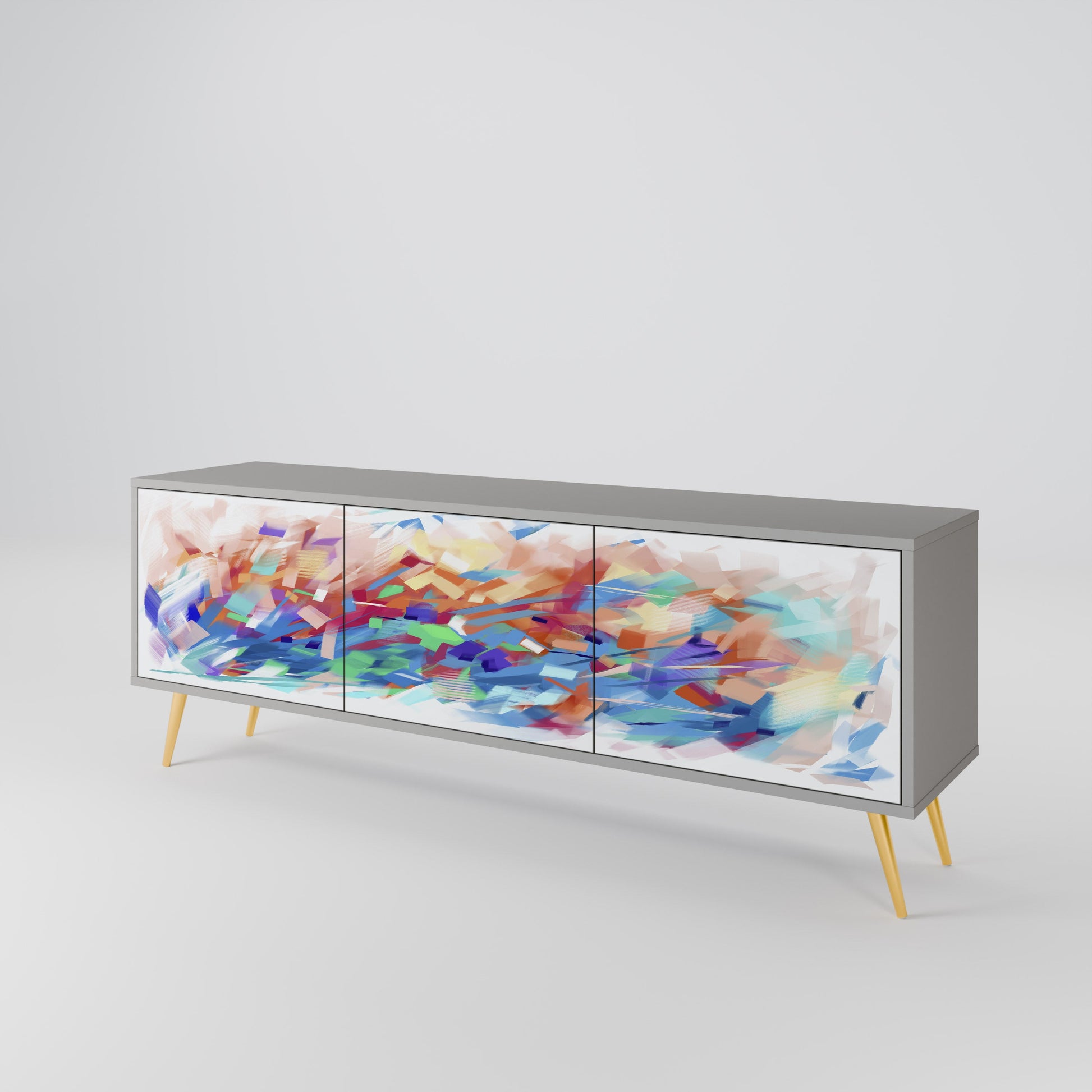 Meuble TV 3 portes FINESSE MASH-UP finition grise