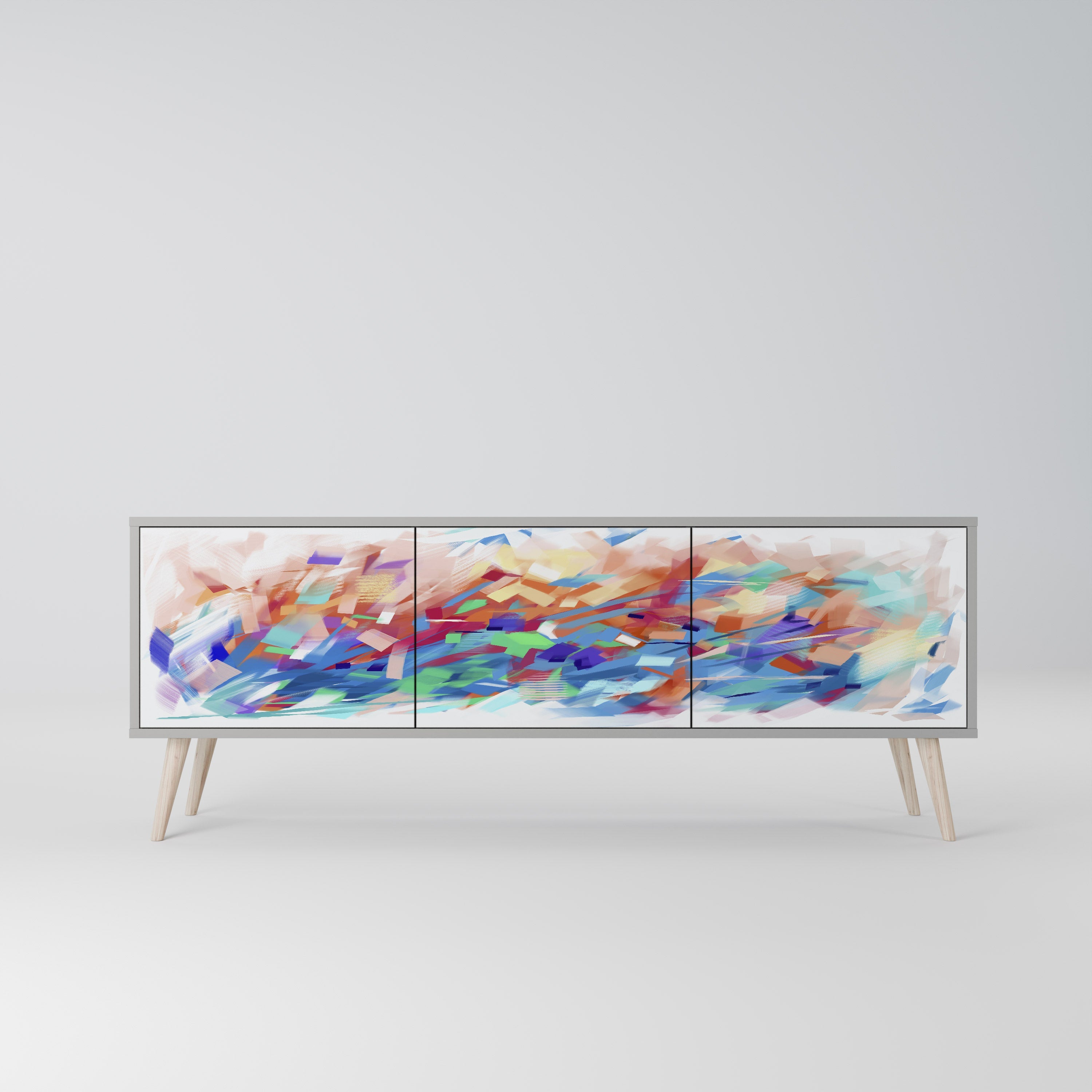 Meuble TV 3 portes FINESSE MASH-UP finition grise