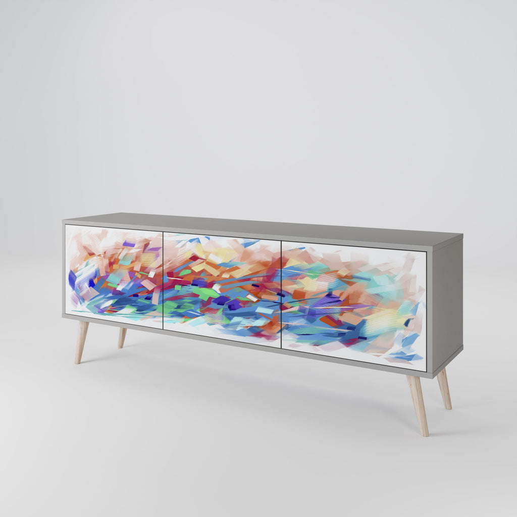 Meuble TV 3 portes FINESSE MASH-UP finition grise