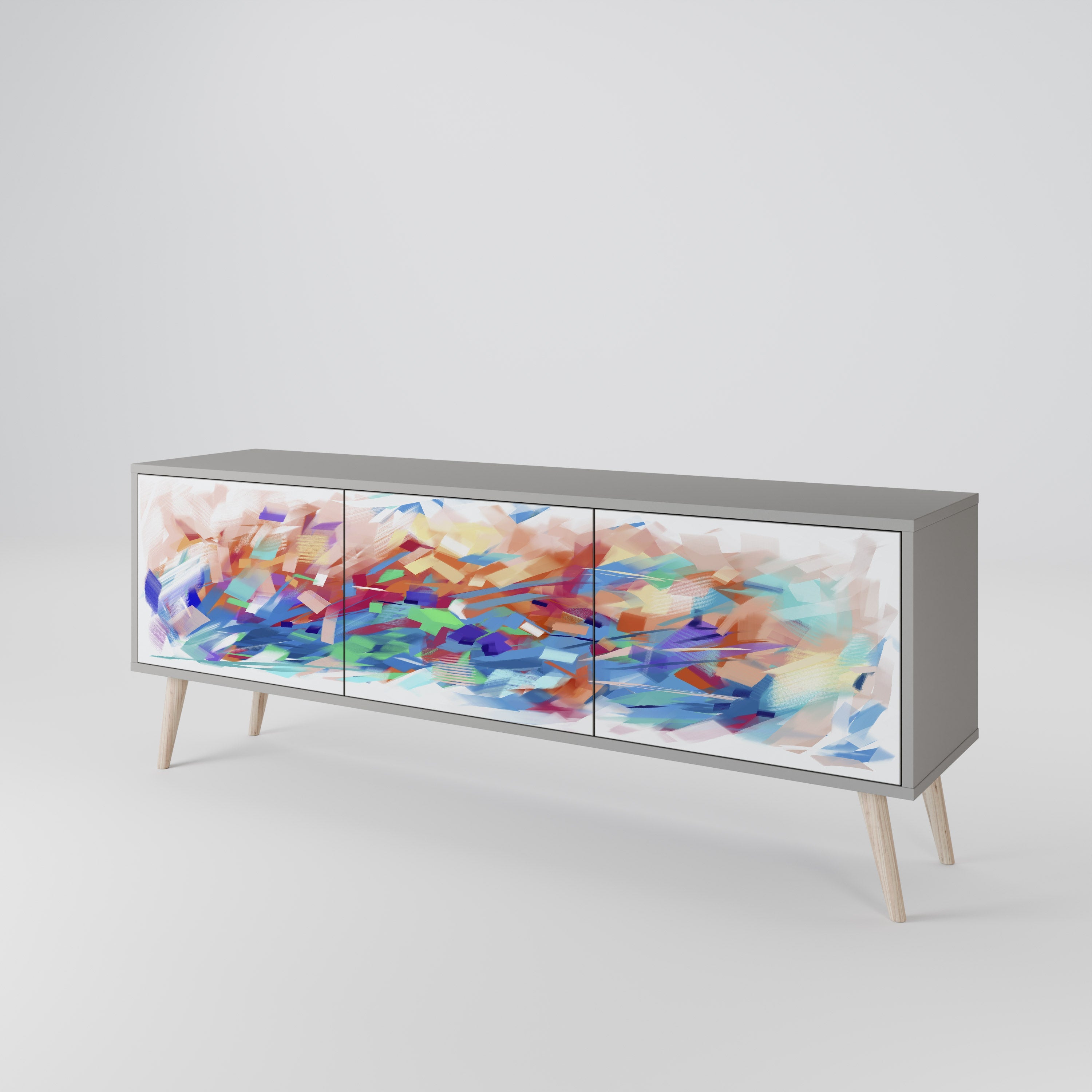 Meuble TV 3 portes FINESSE MASH-UP finition grise