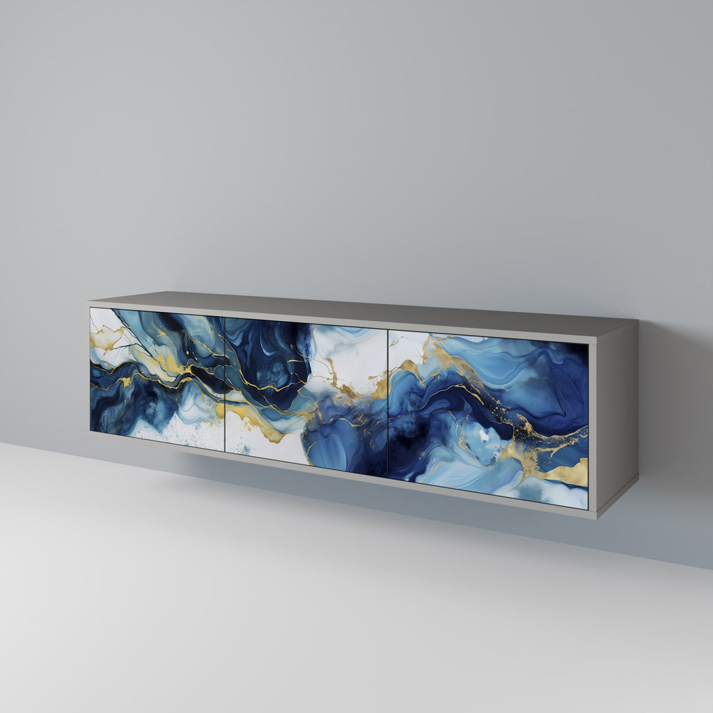 Meuble TV 3 portes en marbre Inky, finition grise