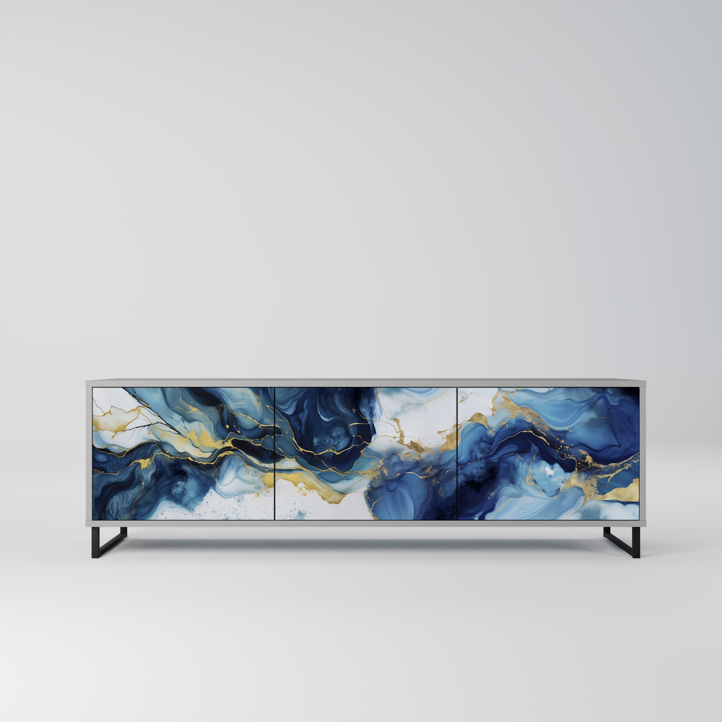 Meuble TV 3 portes en marbre Inky, finition grise