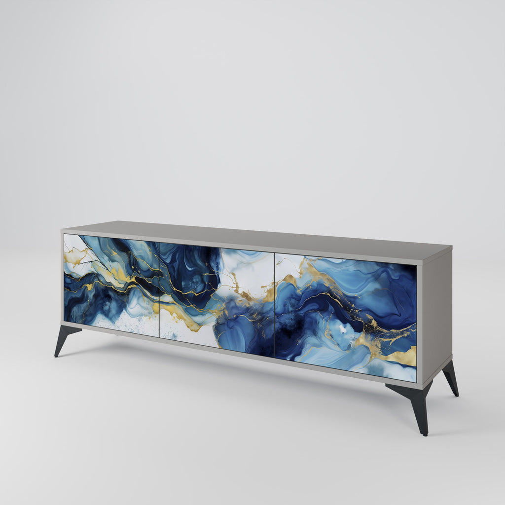 Meuble TV 3 portes en marbre Inky, finition grise