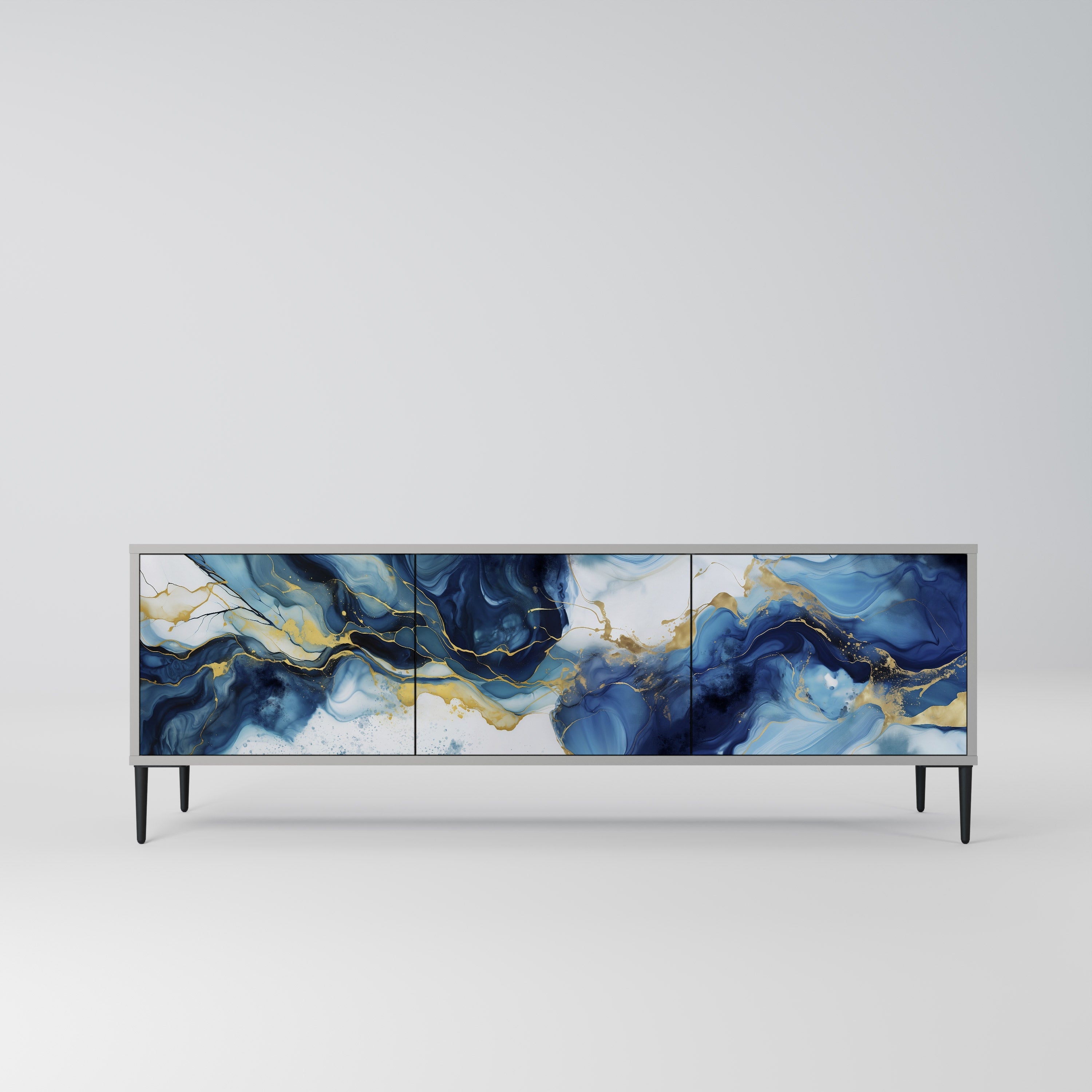 Meuble TV 3 portes en marbre Inky, finition grise