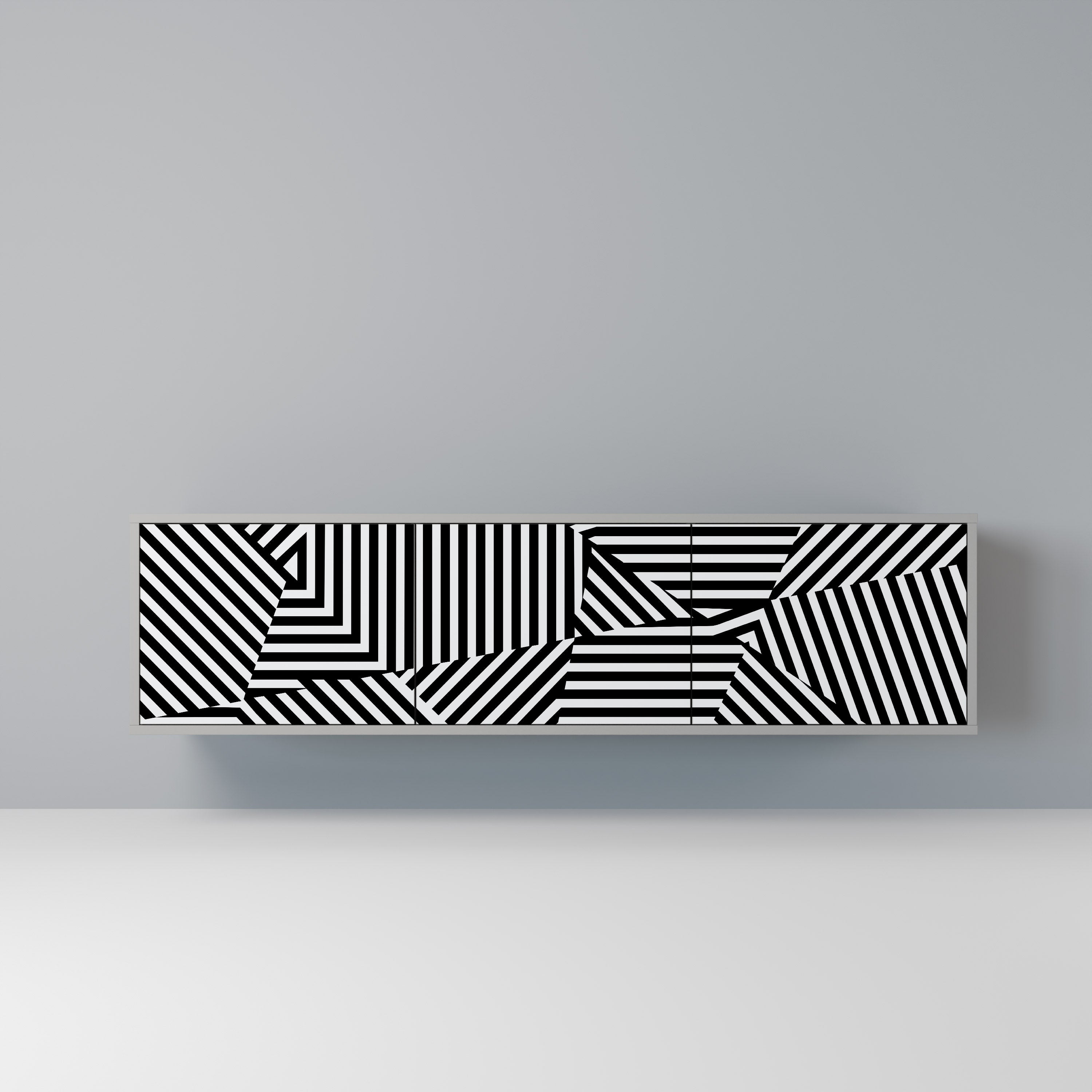 Meuble TV 3 portes ILLUSIONARY LATTICE en finition grise