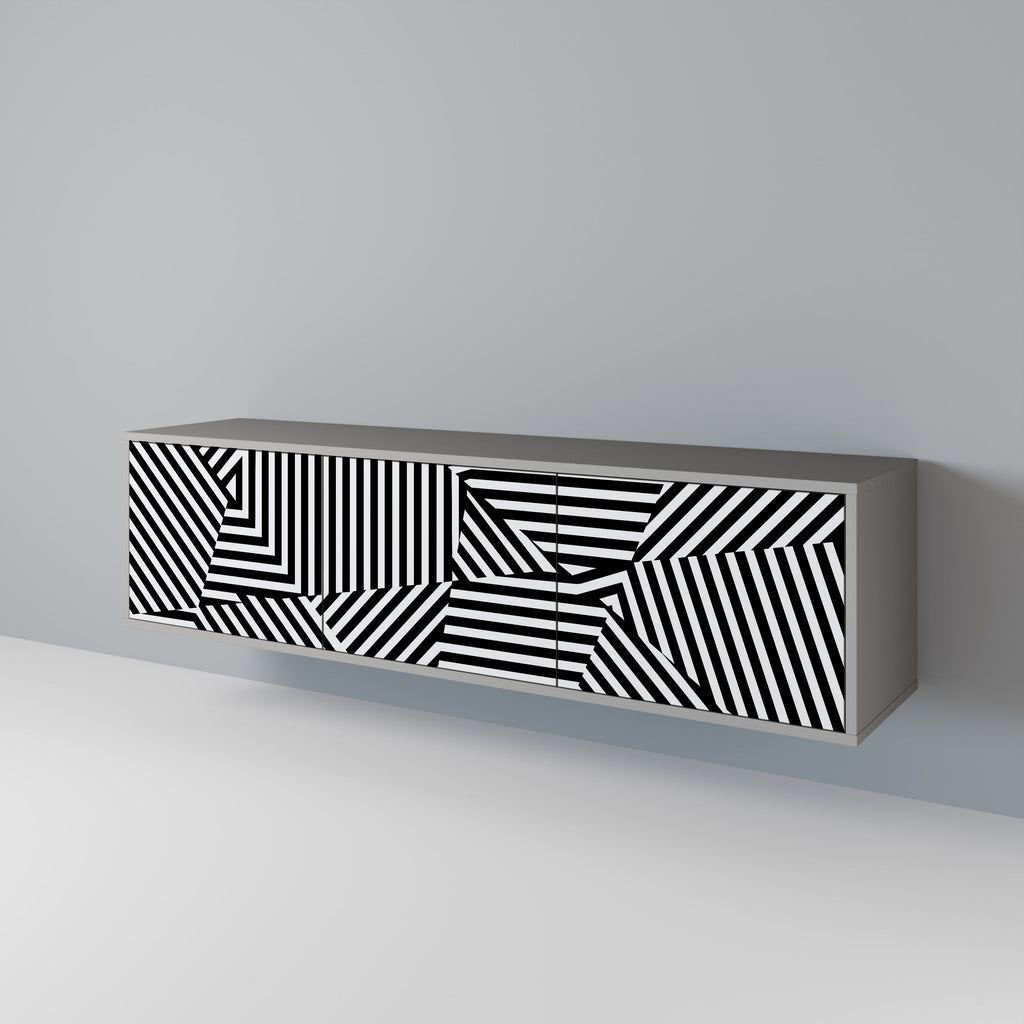 Meuble TV 3 portes ILLUSIONARY LATTICE en finition grise