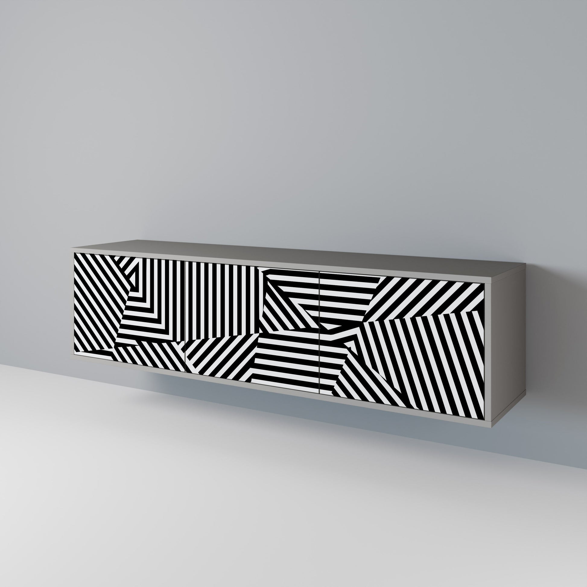 Meuble TV 3 portes ILLUSIONARY LATTICE en finition grise