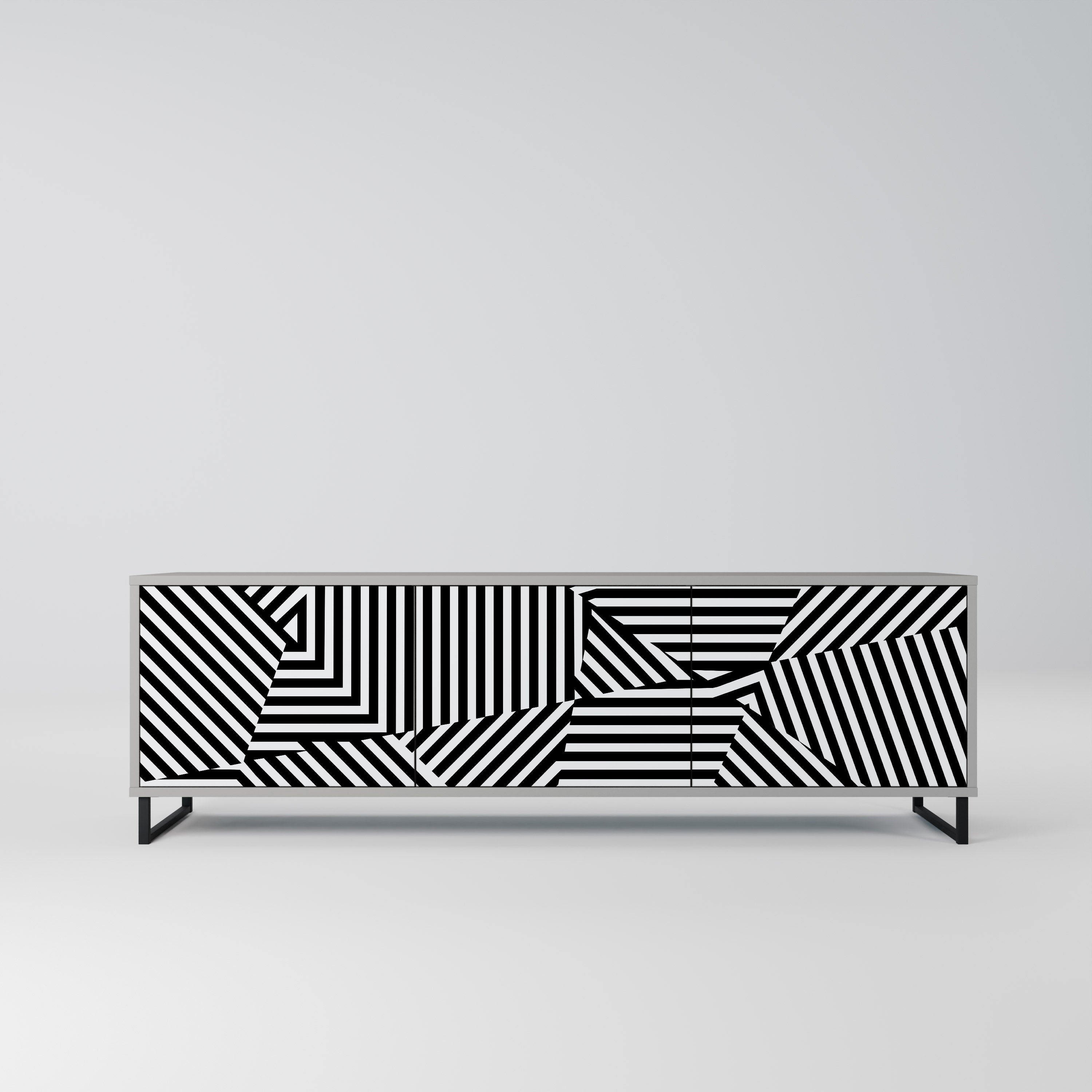 Meuble TV 3 portes ILLUSIONARY LATTICE en finition grise