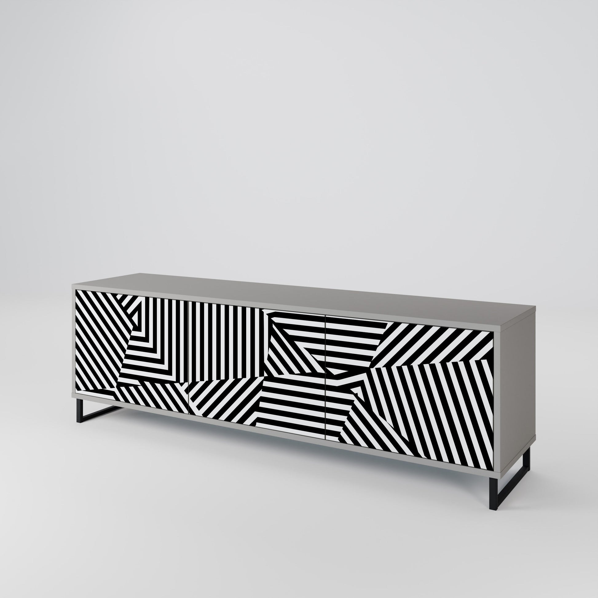Meuble TV 3 portes ILLUSIONARY LATTICE en finition grise