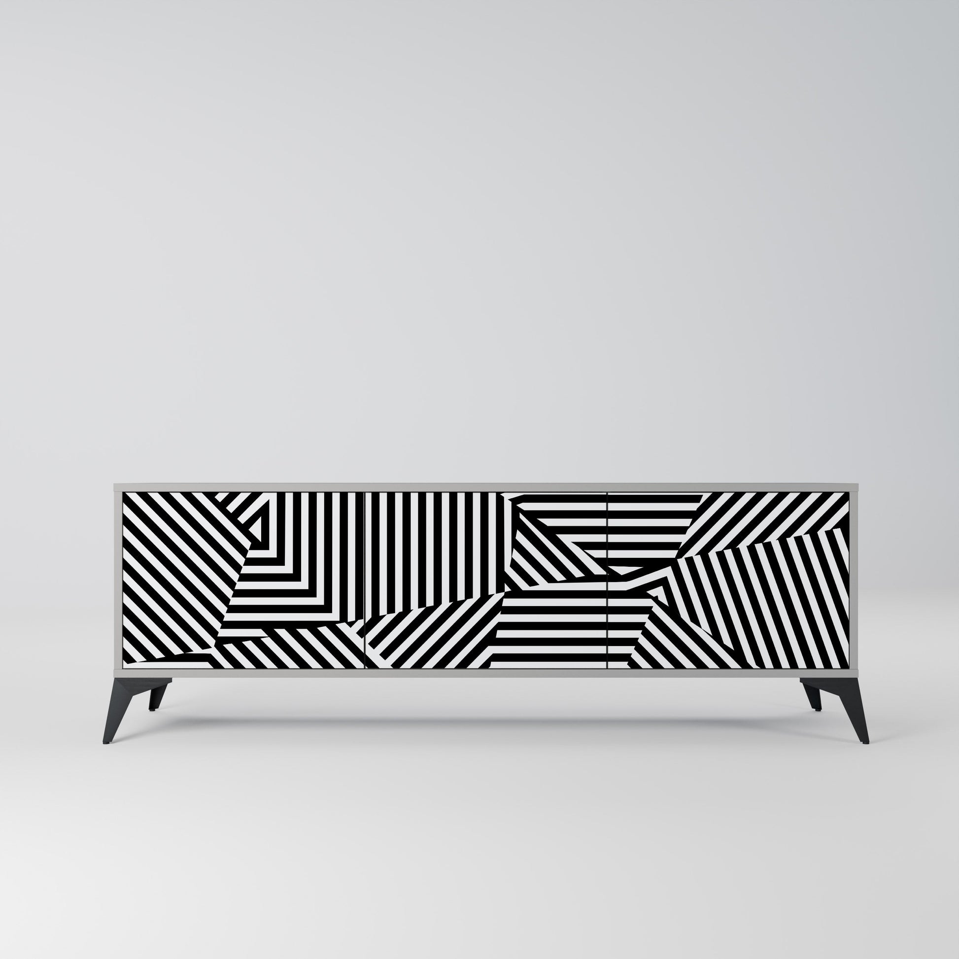 Meuble TV 3 portes ILLUSIONARY LATTICE en finition grise
