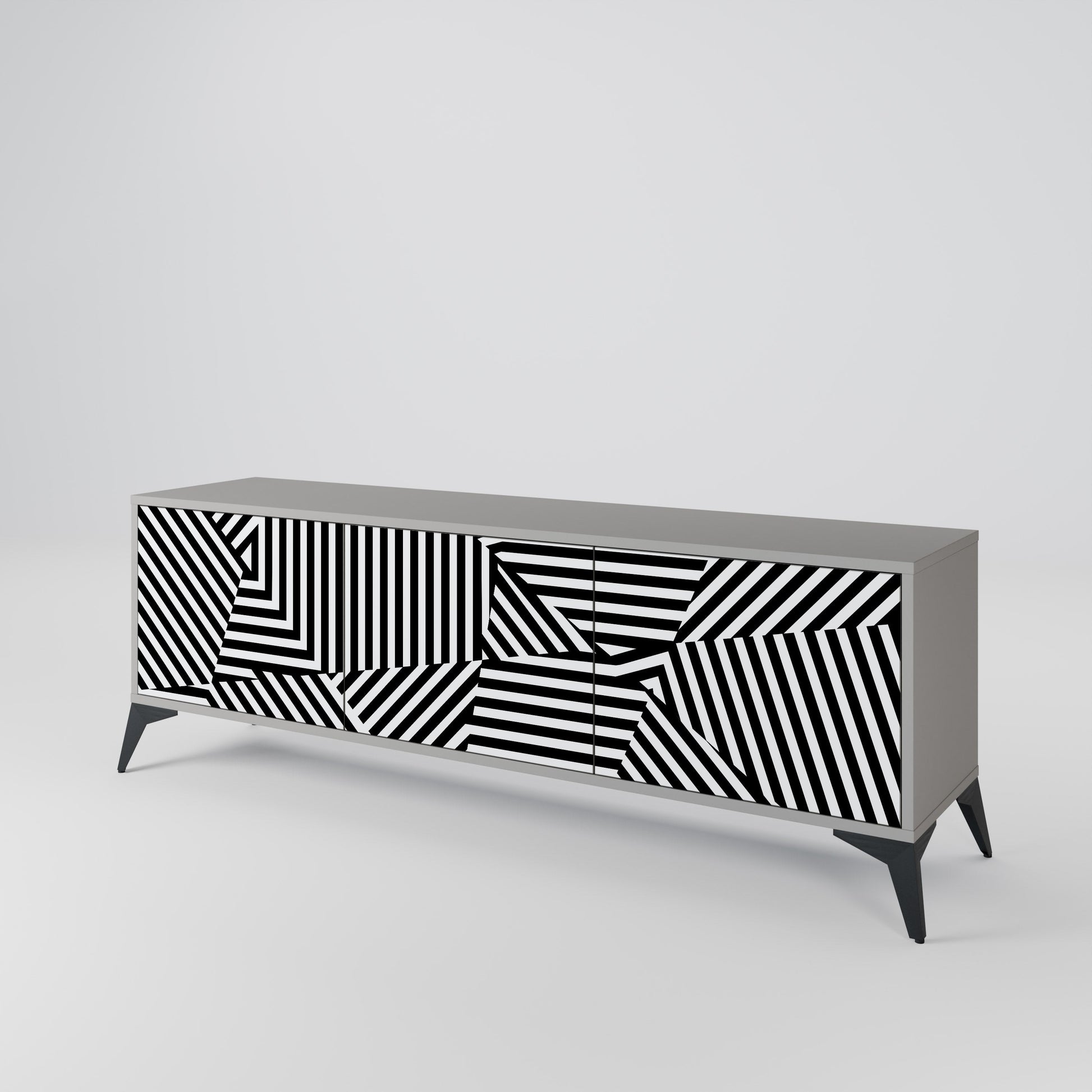 Meuble TV 3 portes ILLUSIONARY LATTICE en finition grise